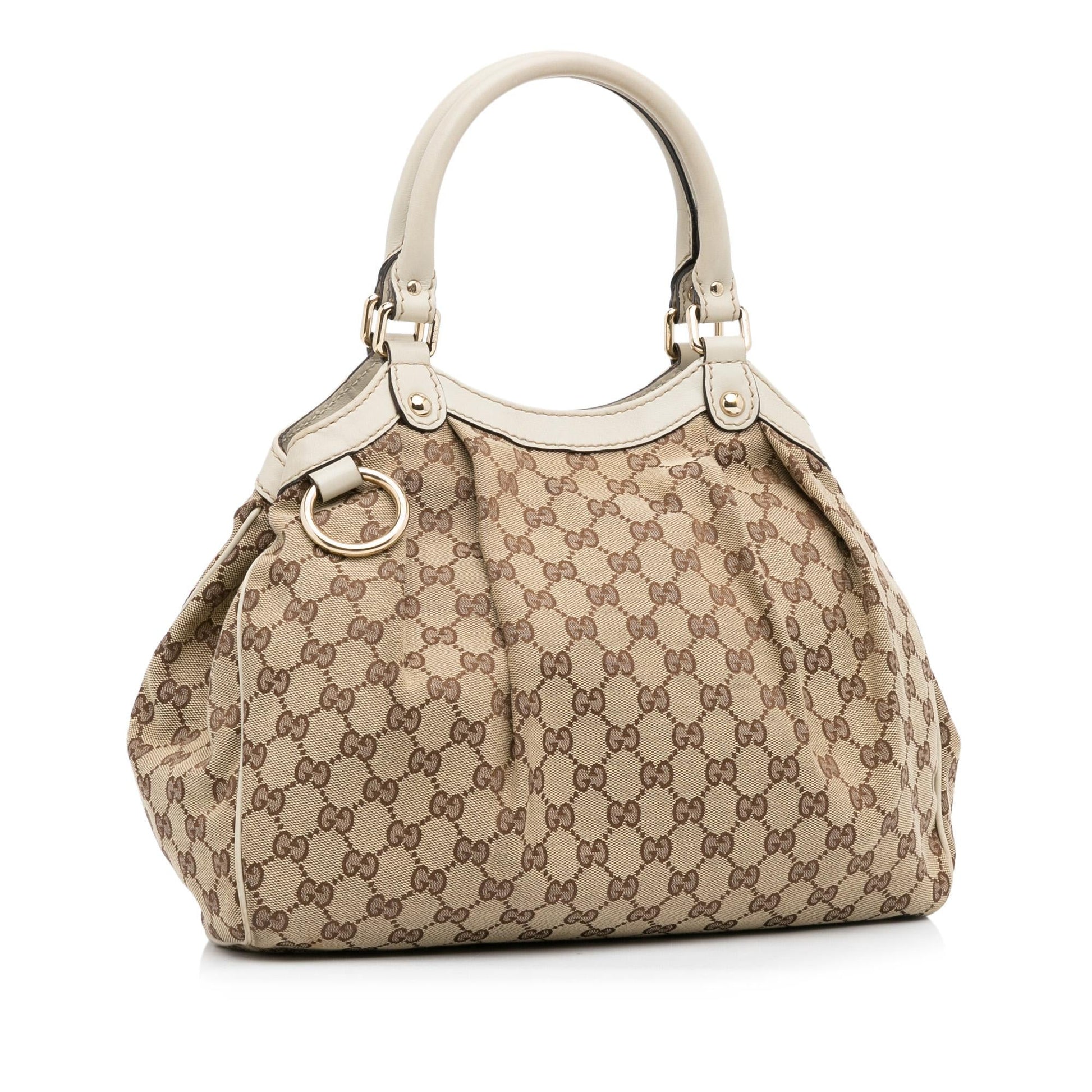 Gucci GG Sukey SHG-NtlWYR Canvas Calf White Brown Tote Bag