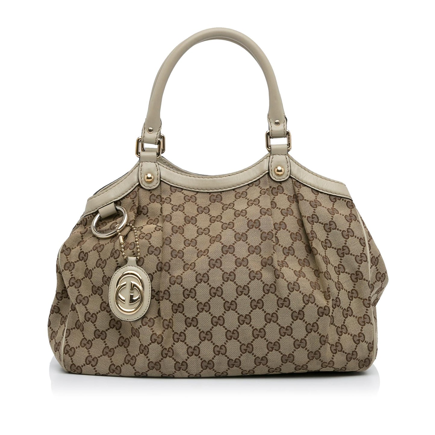 Gucci GG Sukey SHG-PPkJyj Canvas Calf White Brown Tote Bag