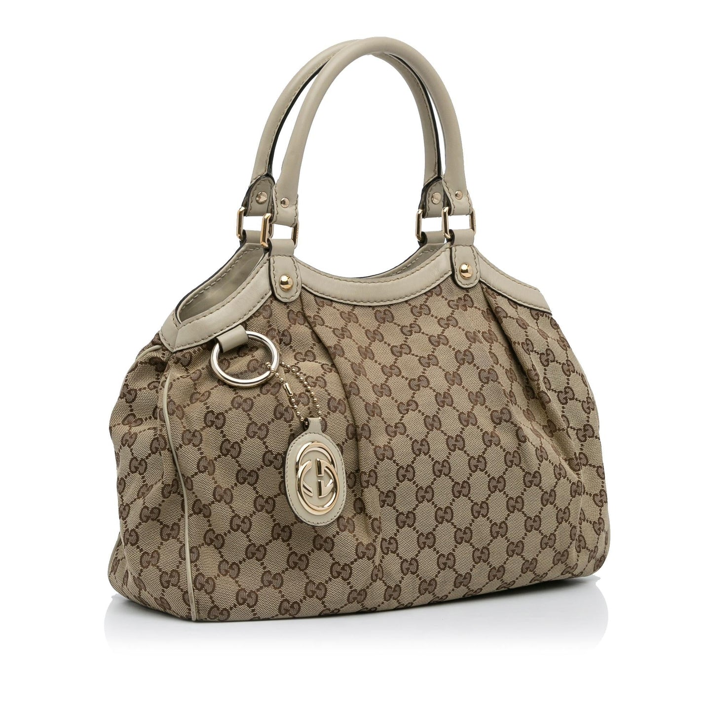 Gucci GG Sukey SHG-PPkJyj Canvas Calf White Brown Tote Bag