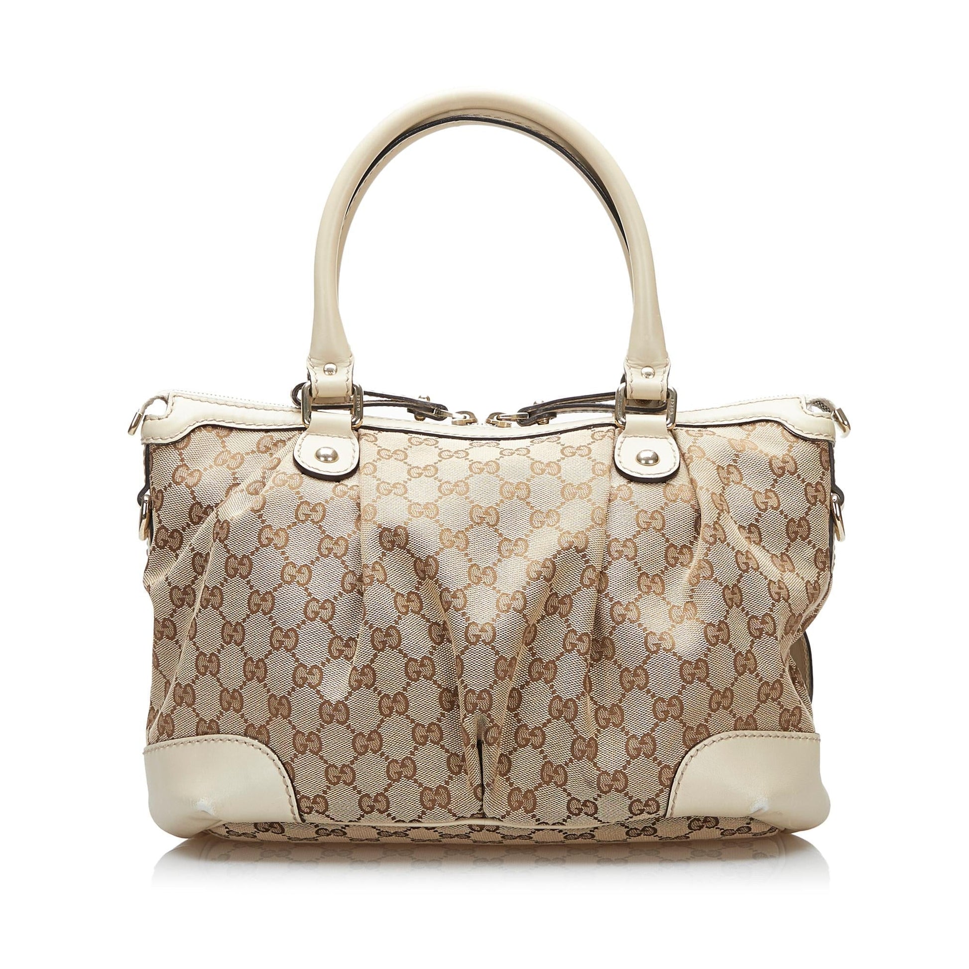 Gucci GG Sukey SHG-AWPKYW Canvas Calf White Brown Satchel Bag