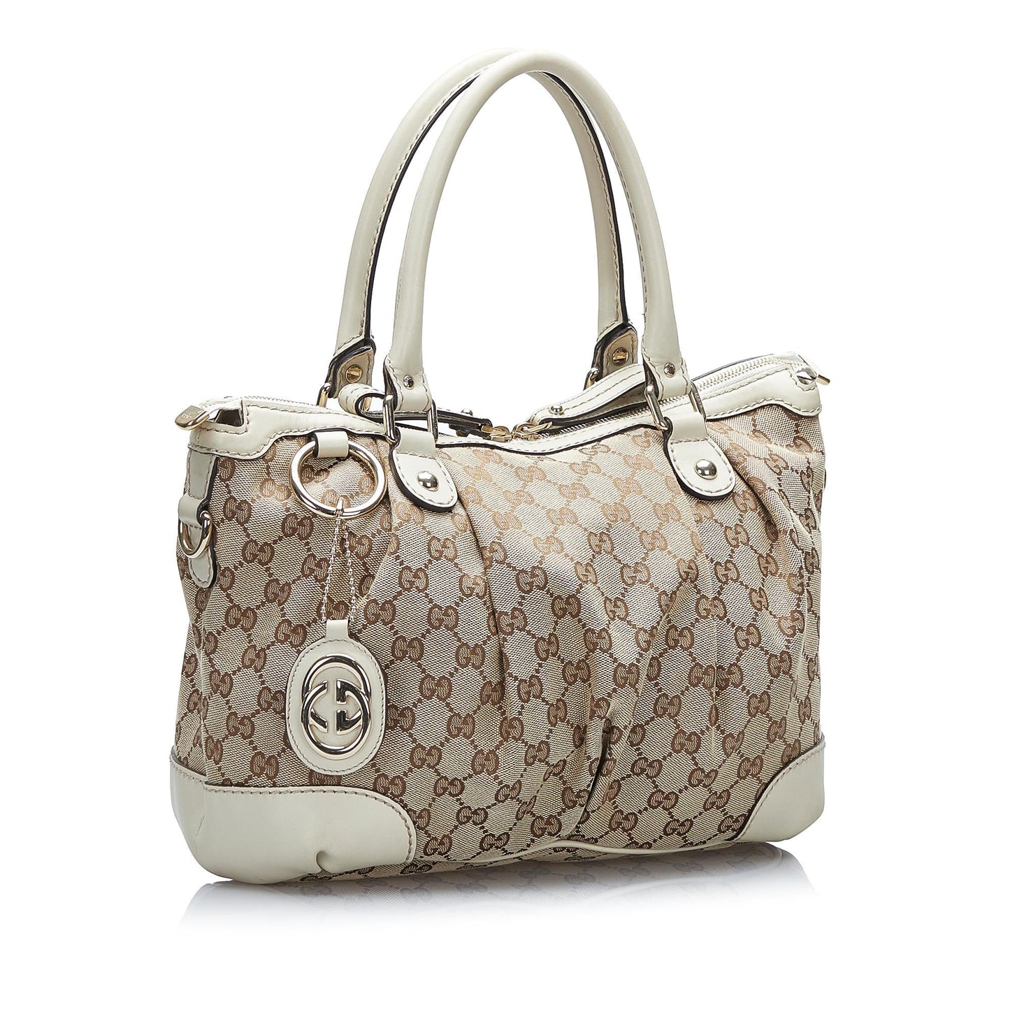 Gucci GG Sukey SHG-qlDjK2 Canvas Calf White Brown Satchel Bag