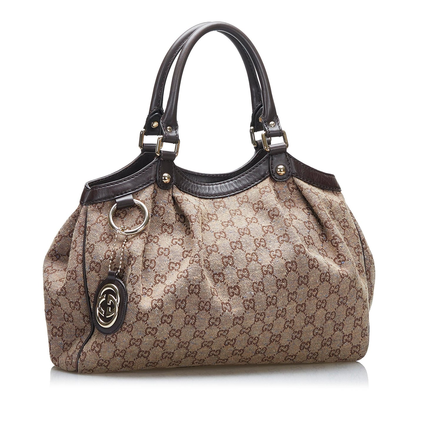 Gucci GG Sukey SHG-9YbwGD Canvas Calf Brown Tote Bag