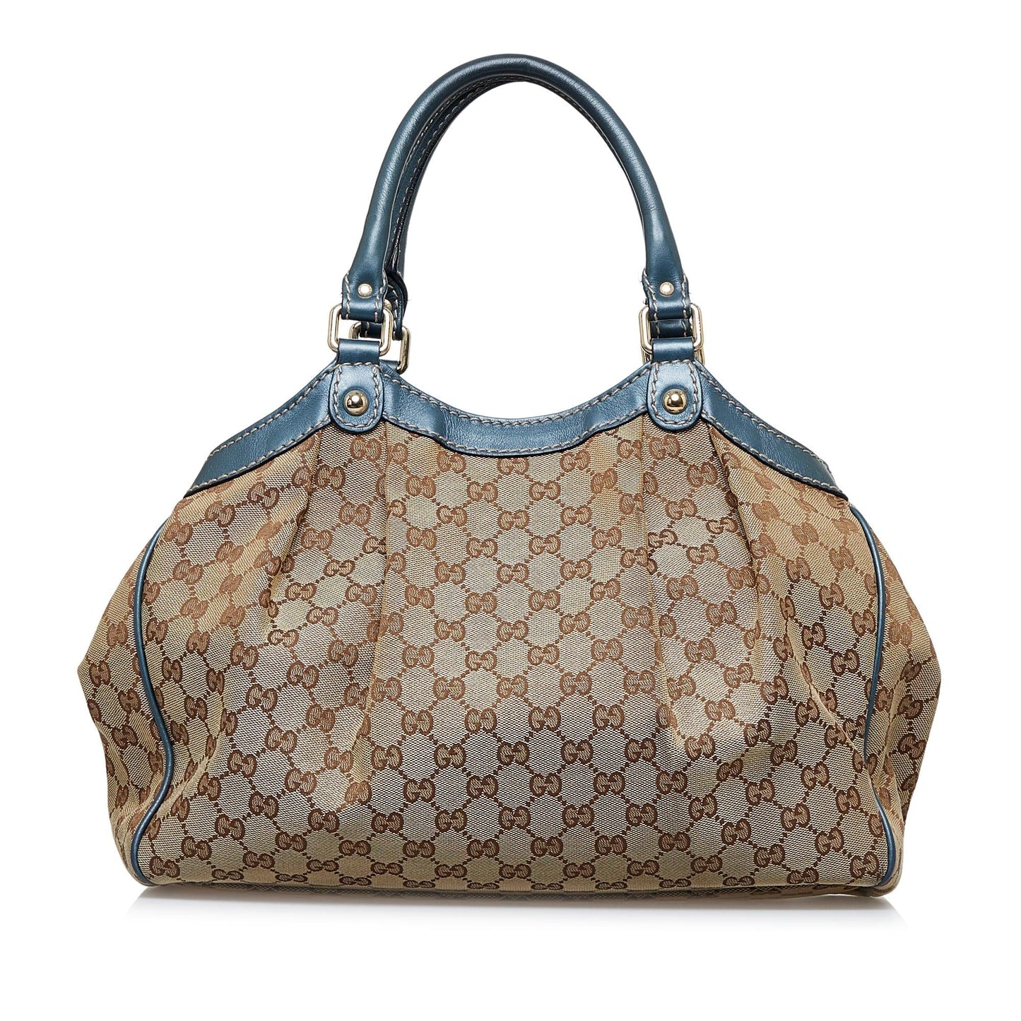 Gucci GG Sukey SHG-eYRsIN Canvas Calf Brown Blue Tote Bag