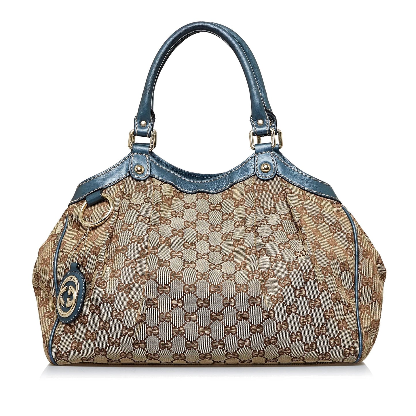 Gucci GG Sukey SHG-eYRsIN Canvas Calf Brown Blue Tote Bag