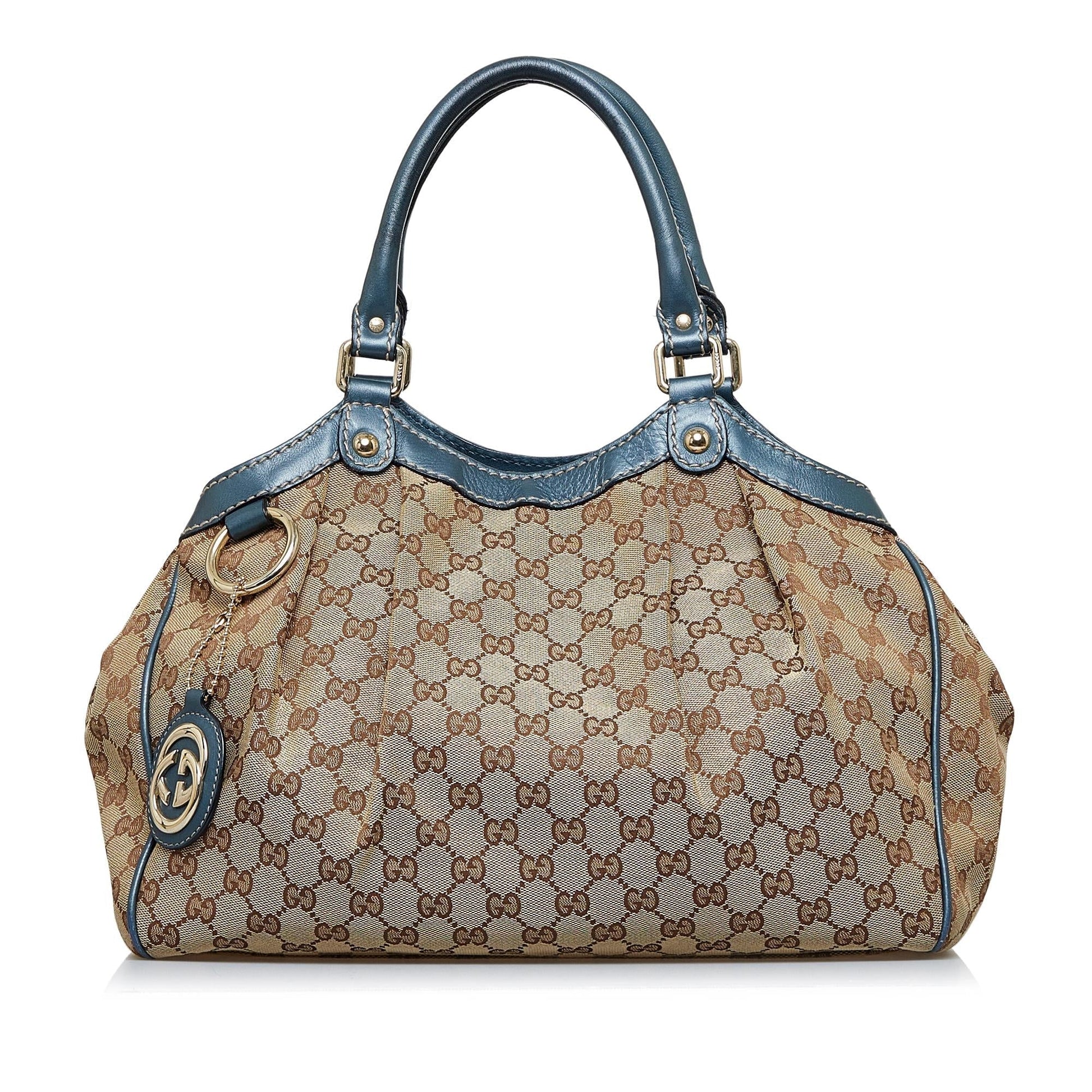 Gucci GG Sukey SHG-eYRsIN Canvas Calf Brown Blue Tote Bag