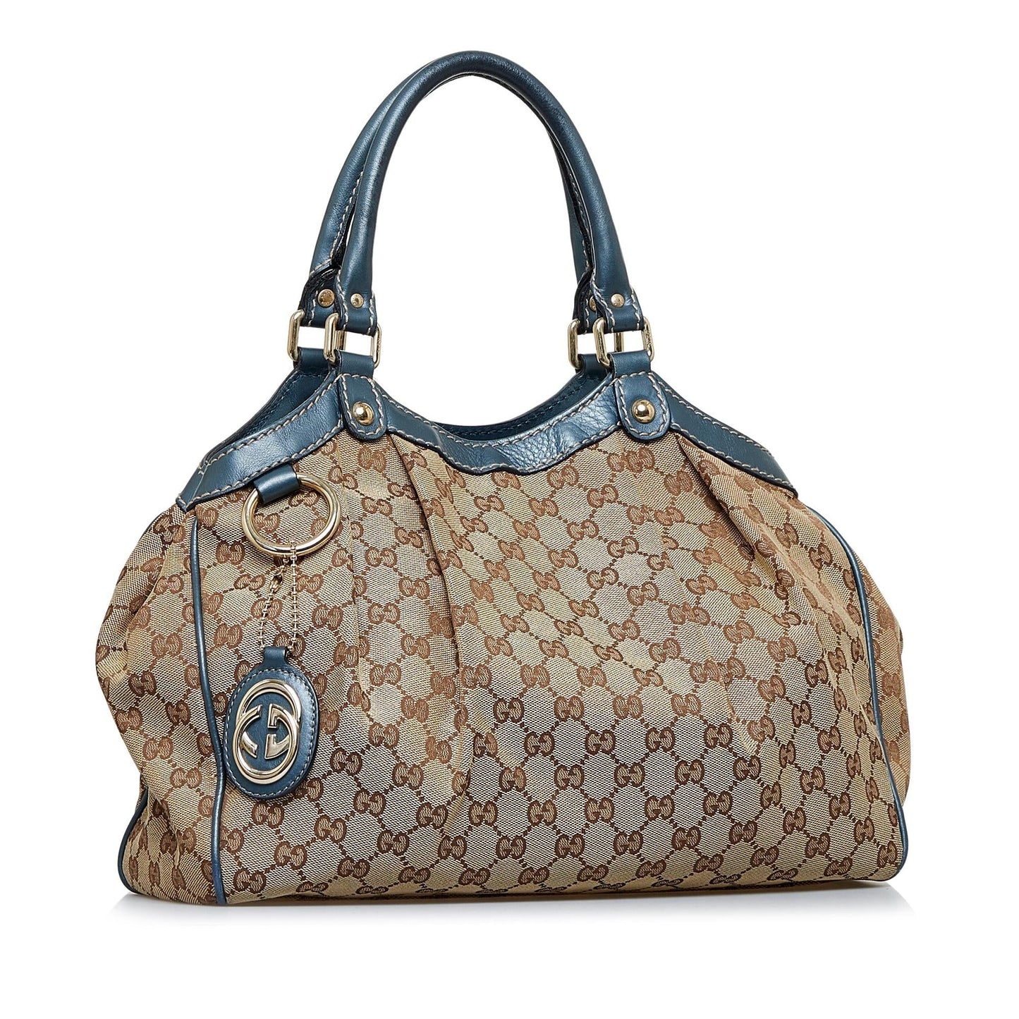 Gucci GG Sukey SHG-eYRsIN Canvas Calf Brown Blue Tote Bag