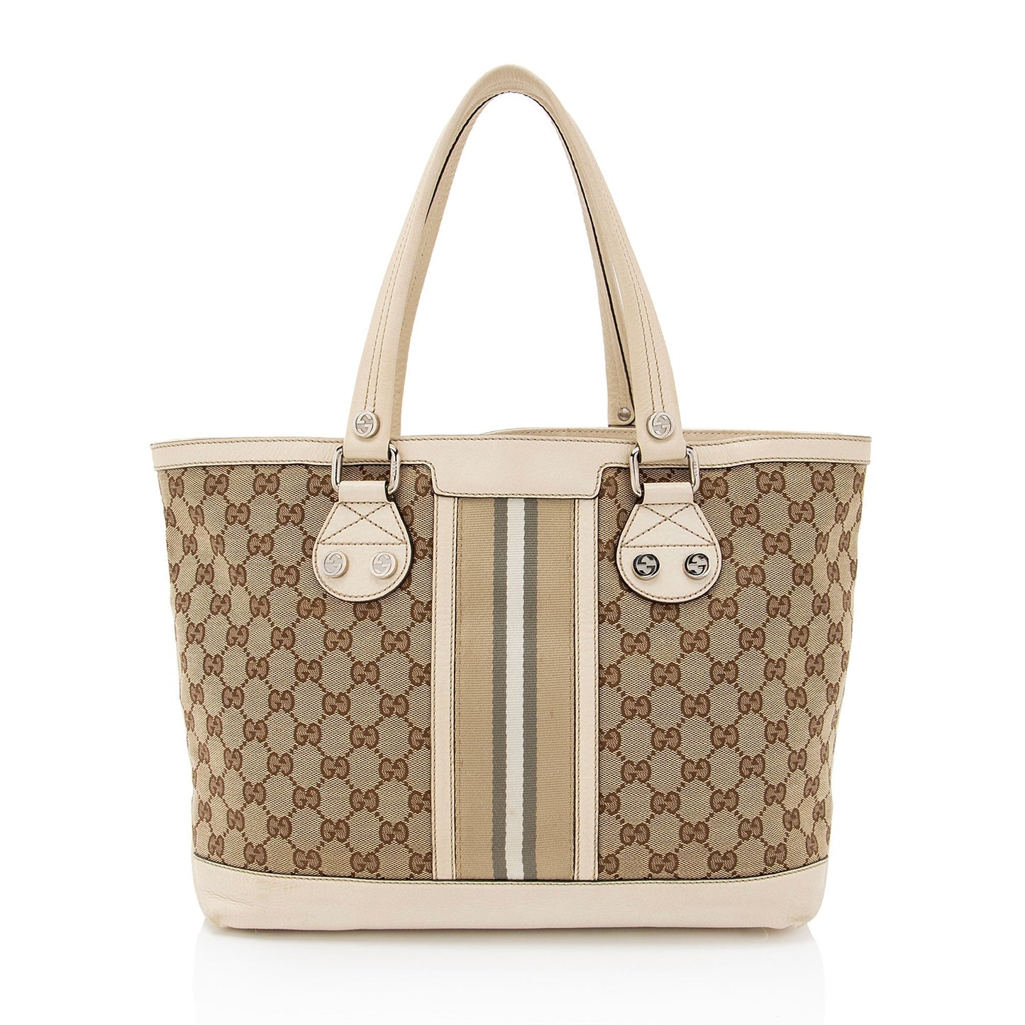 Gucci GG Sunset SHF-j6mer4 Leather Canvas Nylon White Tote Bag