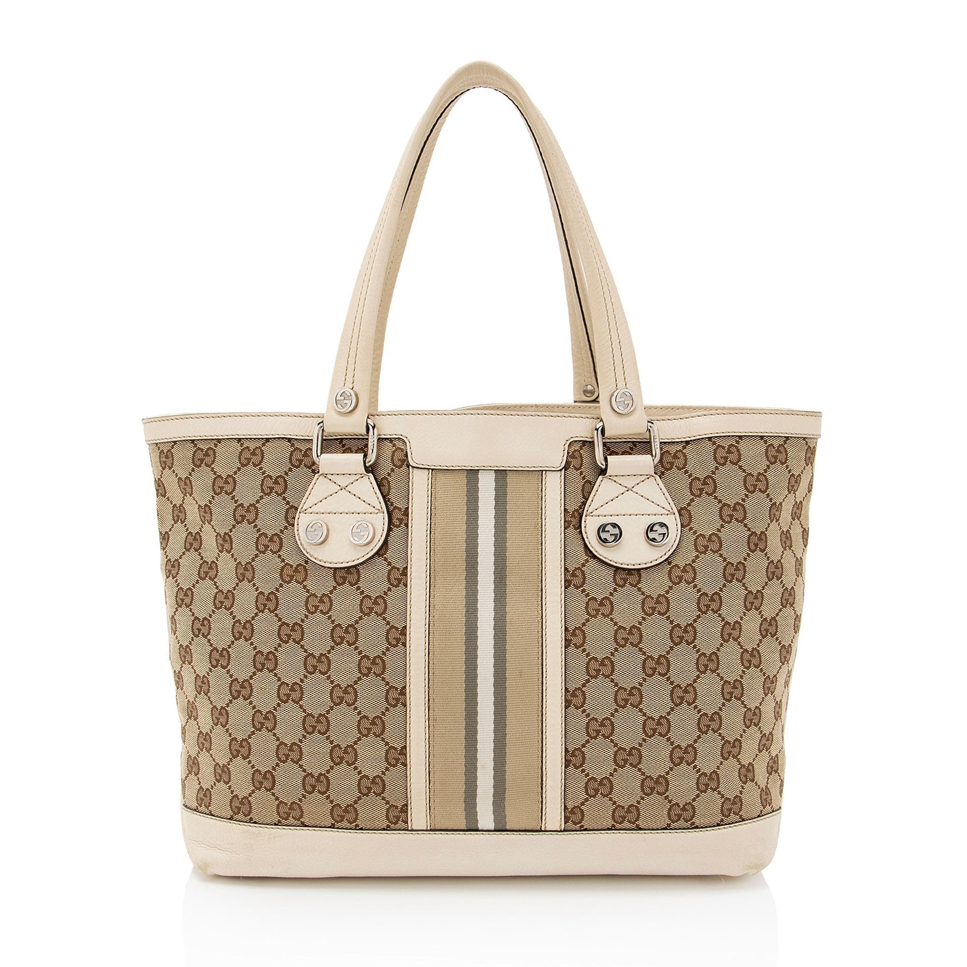 Gucci GG Sunset SHF-j6mer4 Leather Canvas Nylon White Tote Bag