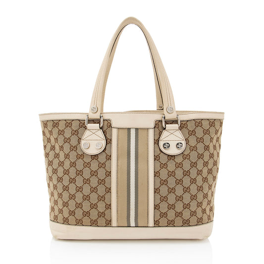 Gucci GG Sunset SHF-j6mer4 Leather Canvas Nylon White Tote Bag