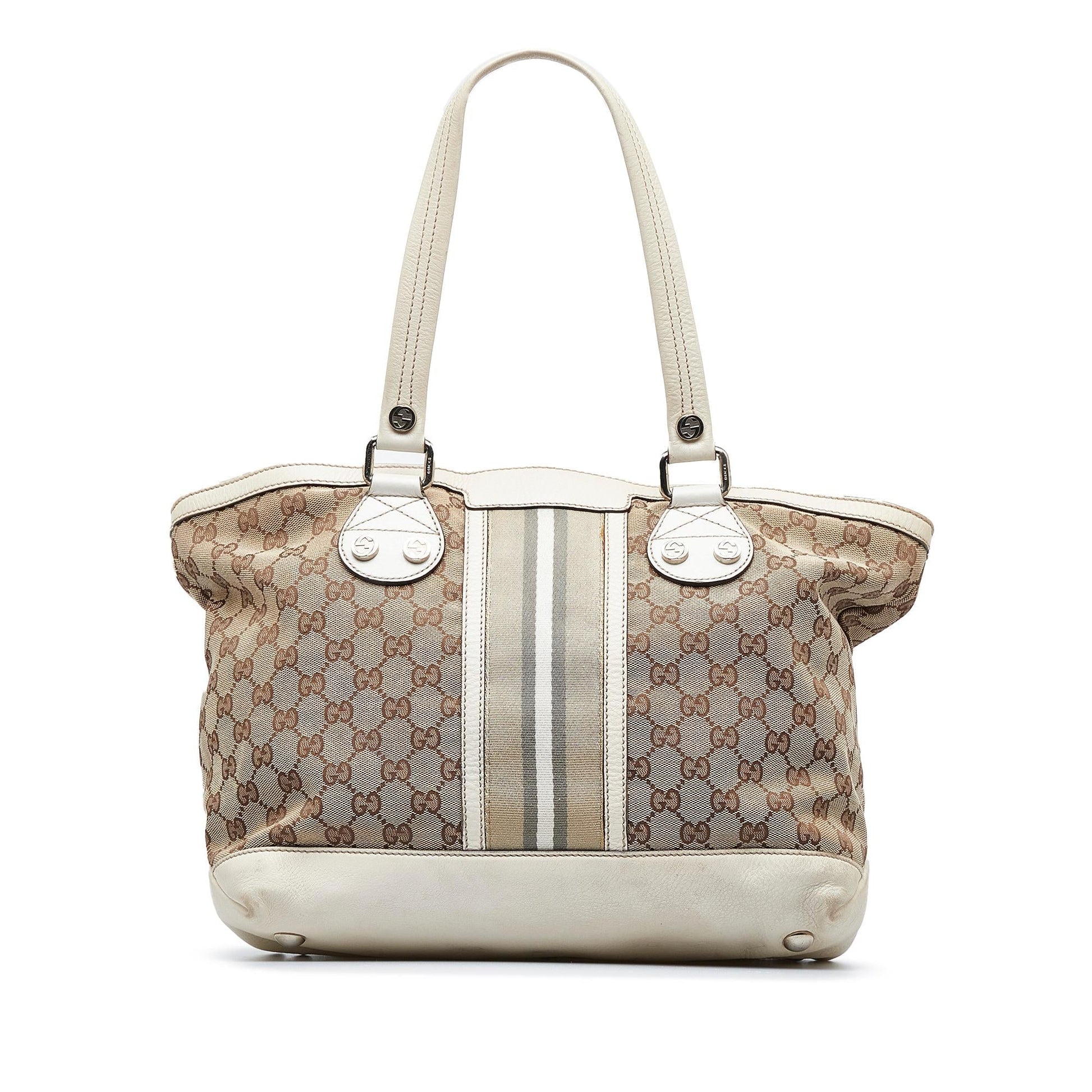 Gucci GG Sunset SHG-zwzHNl Canvas Calf White Brown Tote Bag