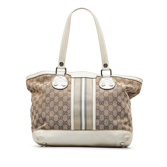 Gucci GG Sunset SHG-zwzHNl Canvas Calf White Brown Tote Bag