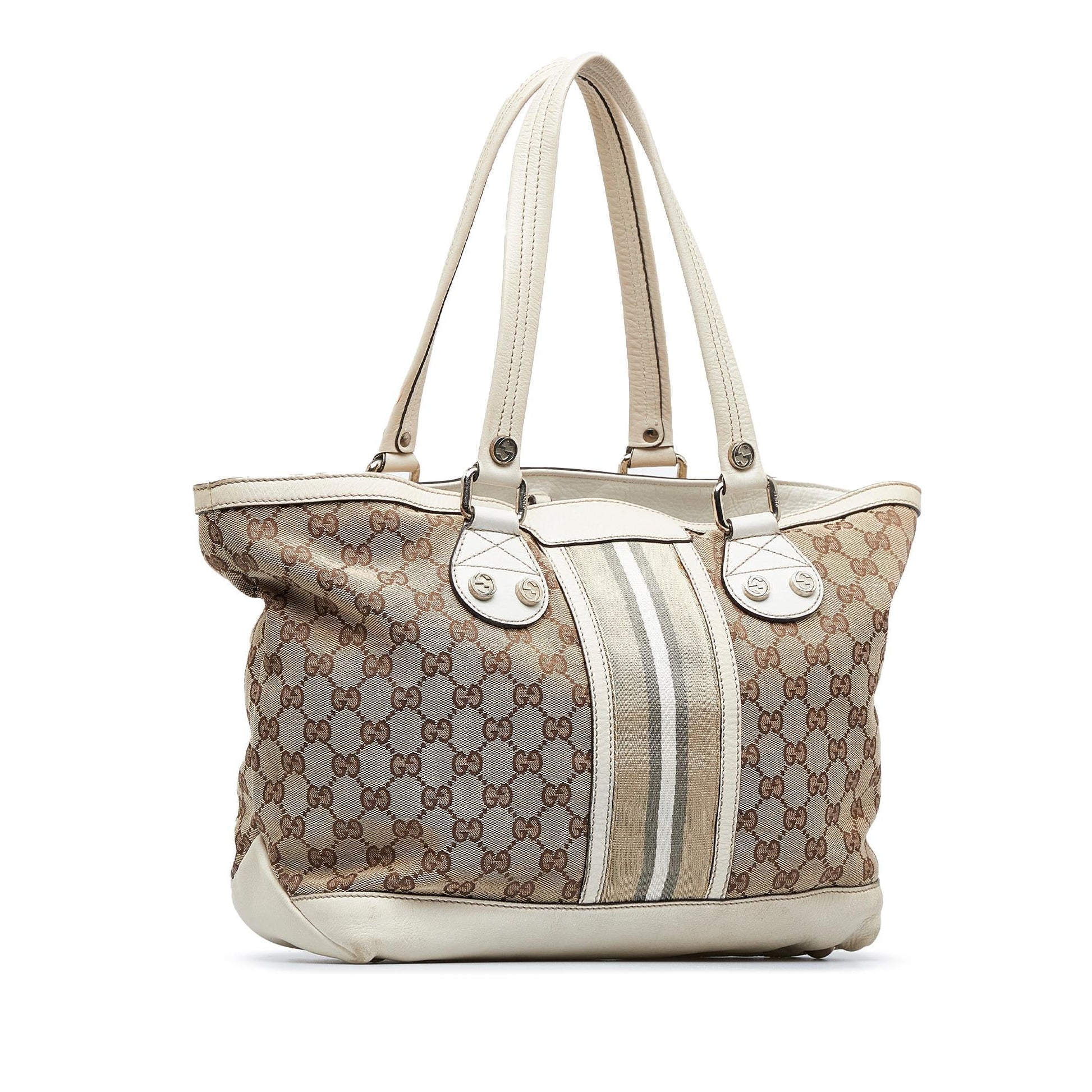 Gucci GG Sunset SHG-zwzHNl Canvas Calf White Brown Tote Bag