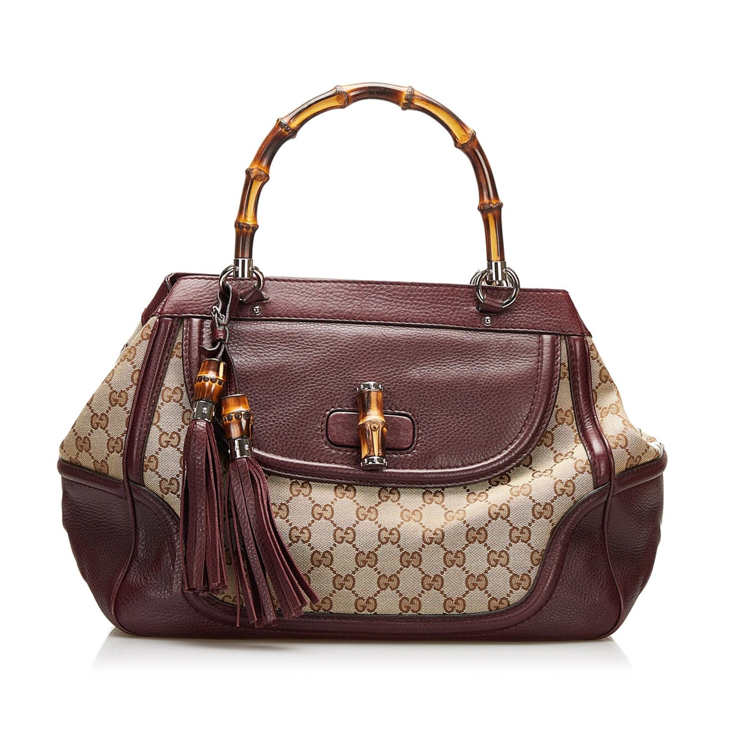 Gucci GG Tassel Bamboo SHG Canvas Brown Satchel Bag