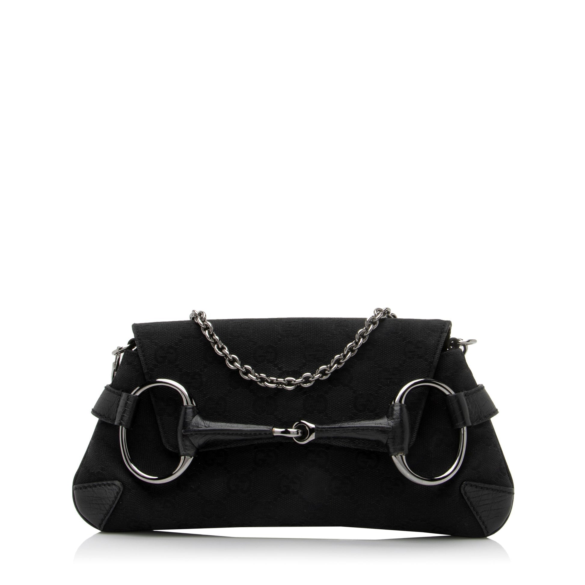 Gucci GG Tom Ford Horsebit SHF Leather Canvas Black Clutch Bag