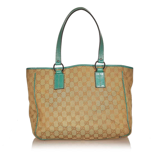 Gucci GG SHG Canvas Brown Blue Tote Bag
