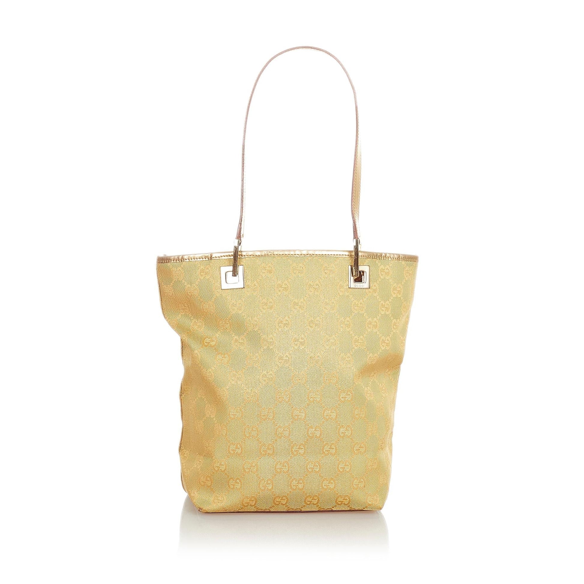 Gucci GG SHG Canvas Brown Gold Tote Bag