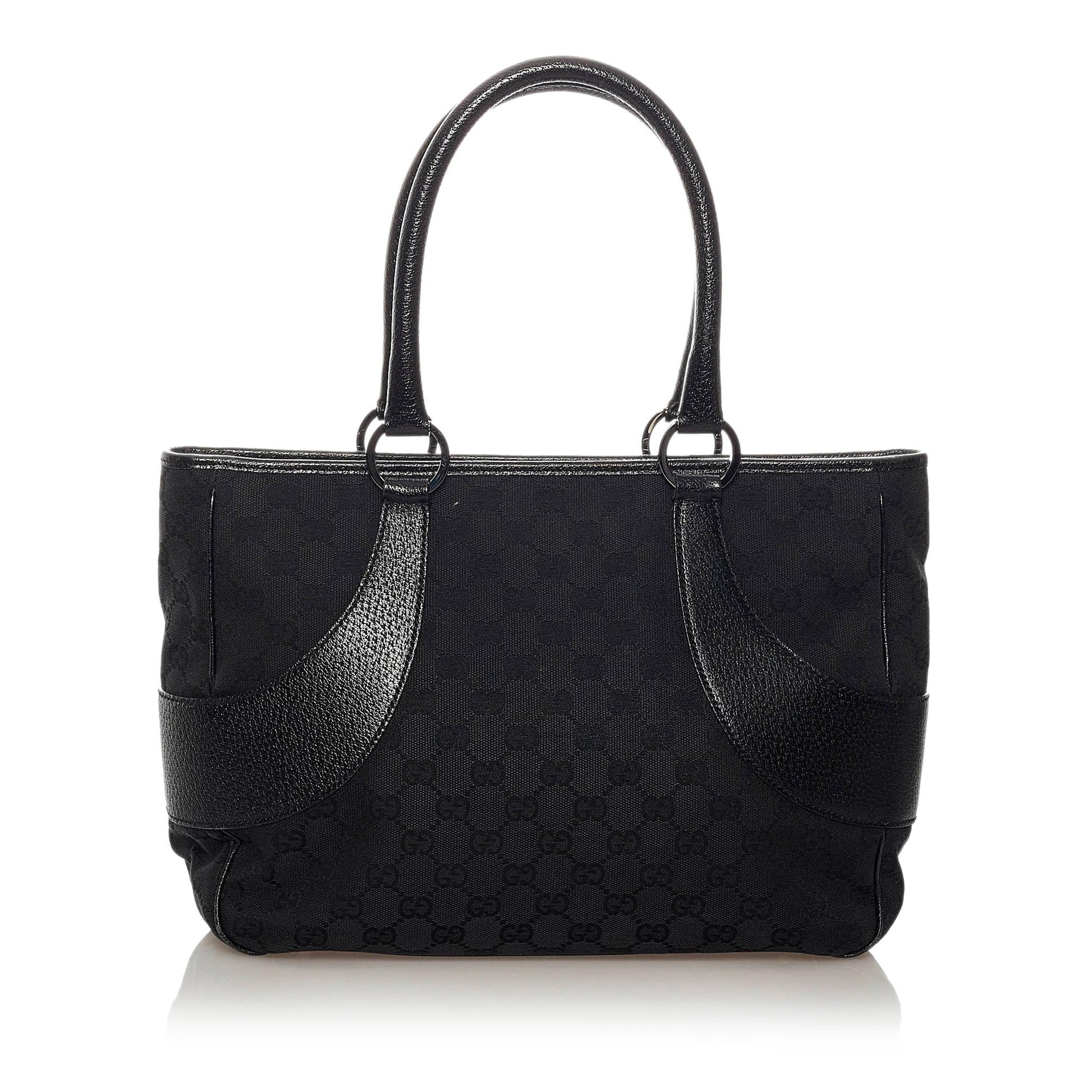 Gucci GG SHG Canvas Calf Black Tote Bag Bag Shg