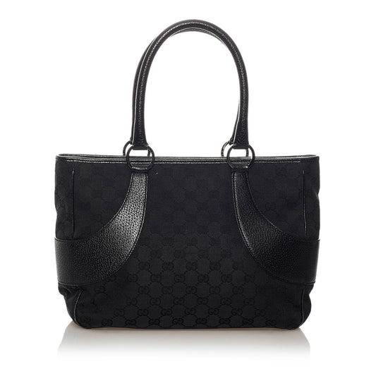 Gucci GG SHG Canvas Calf Black Tote Bag Bag Shg