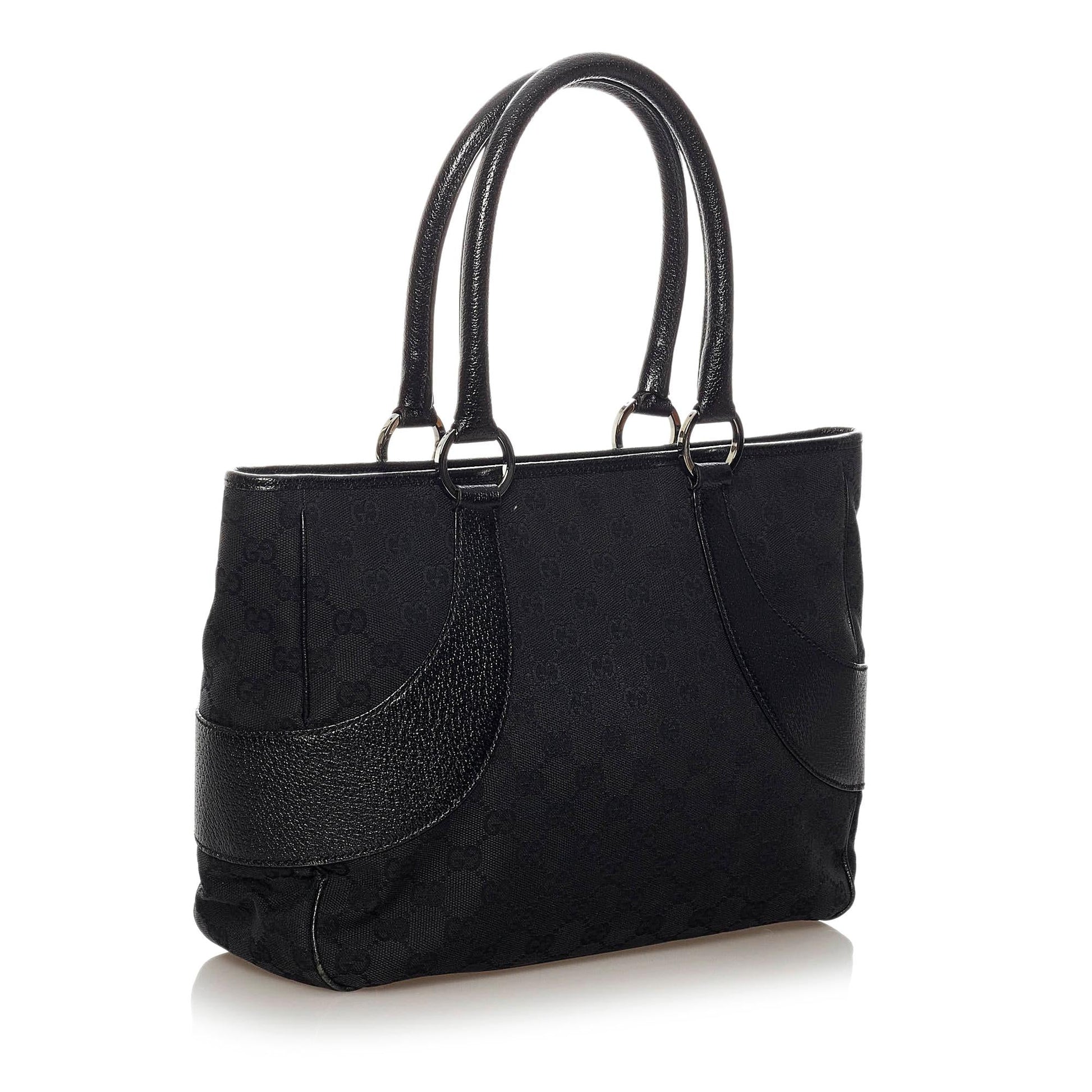 Gucci GG SHG Canvas Calf Black Tote Bag Bag Shg
