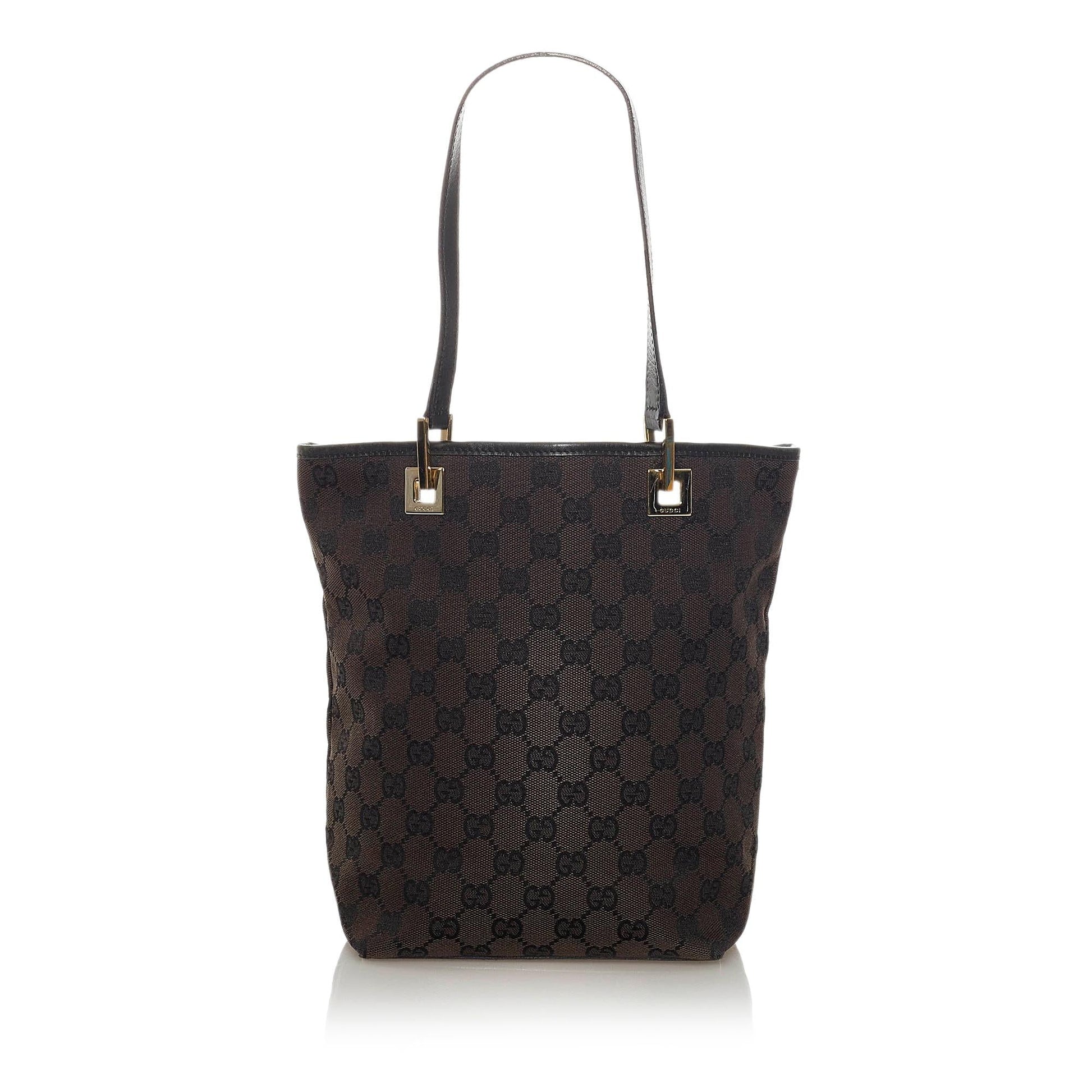 Gucci GG SHG Canvas Black Brown Tote Bag Bag Shg