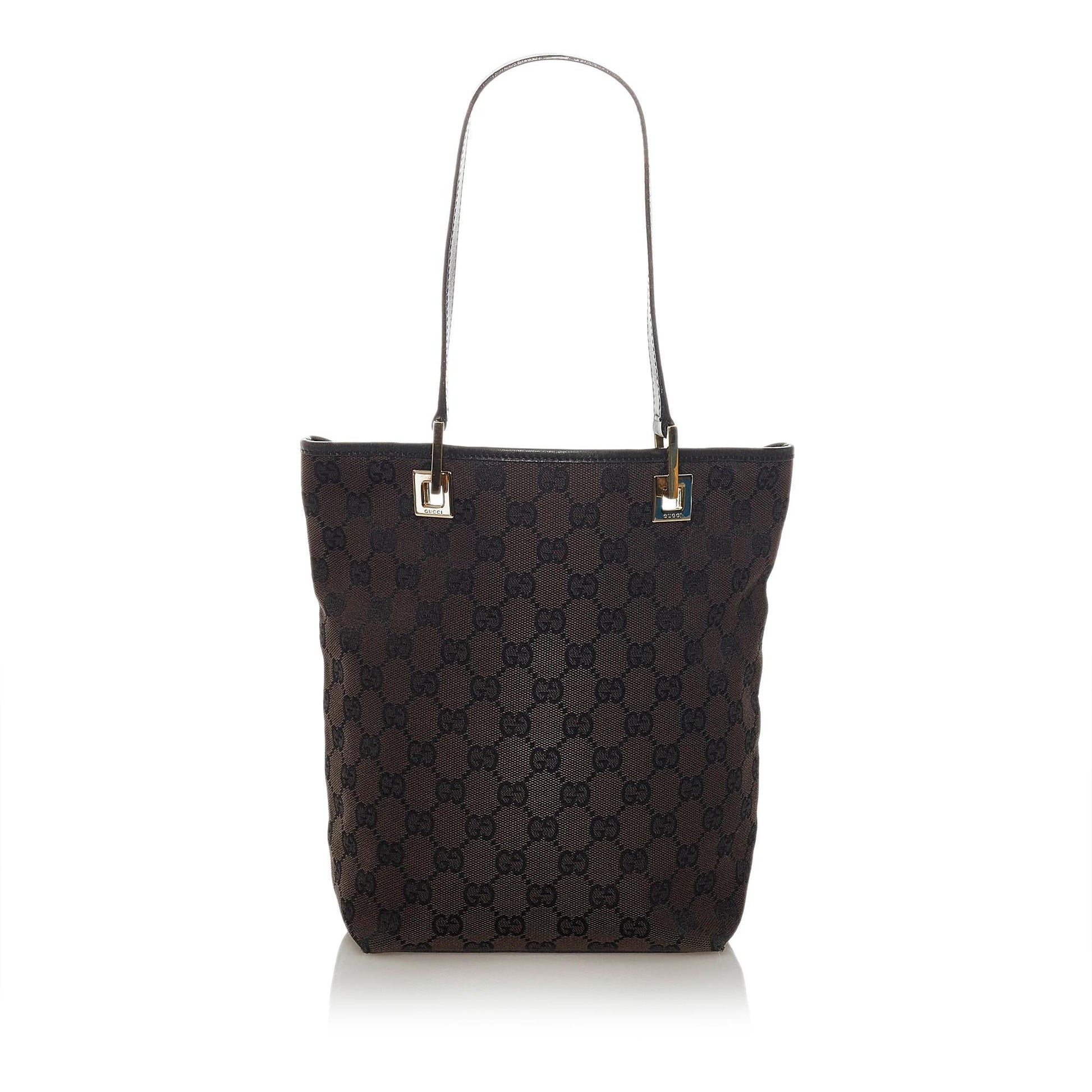 Gucci GG SHG Canvas Black Brown Tote Bag Bag Shg