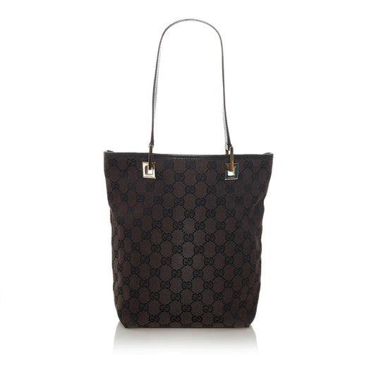 Gucci GG SHG Canvas Black Brown Tote Bag Bag Shg