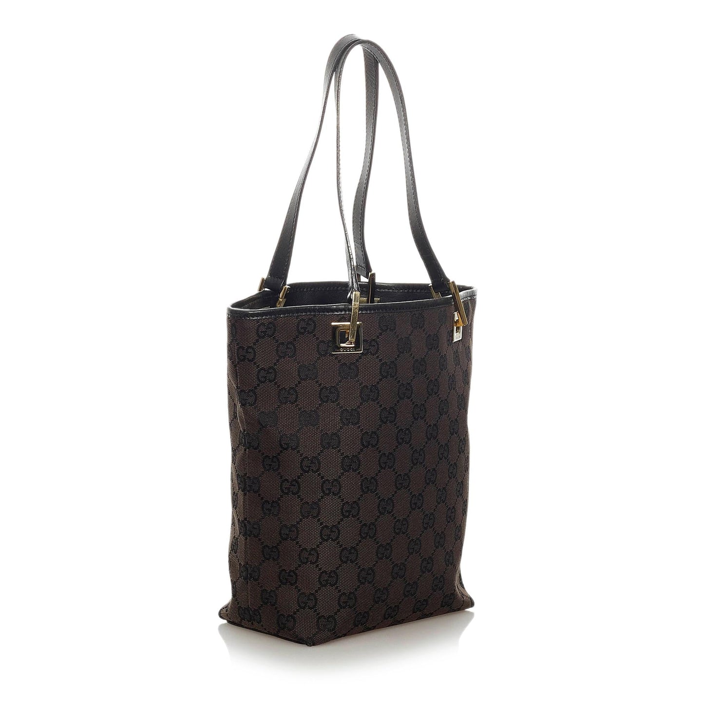 Gucci GG SHG Canvas Black Brown Tote Bag Bag Shg
