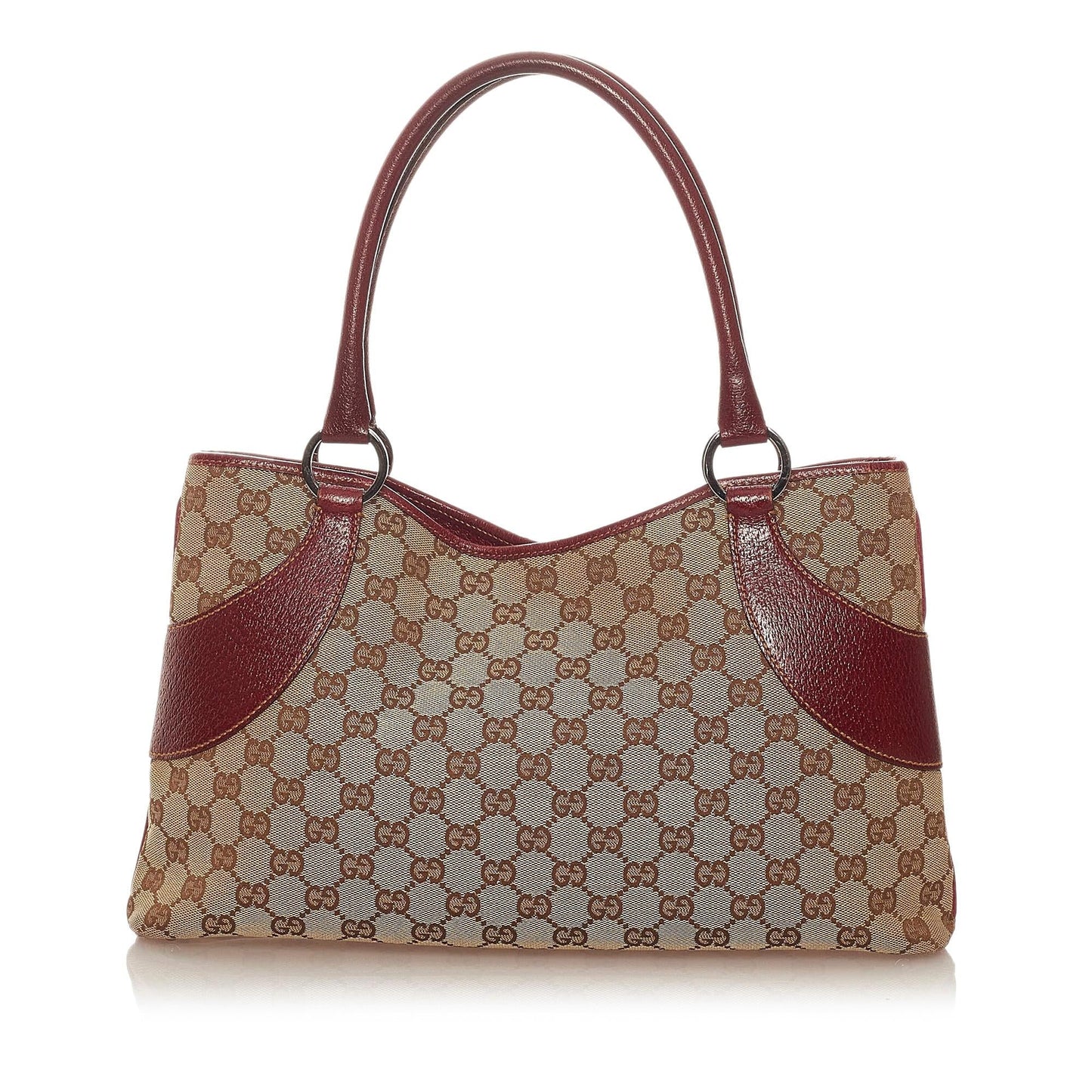 Gucci GG SHG Canvas Brown Red Tote Bag Bag Shg