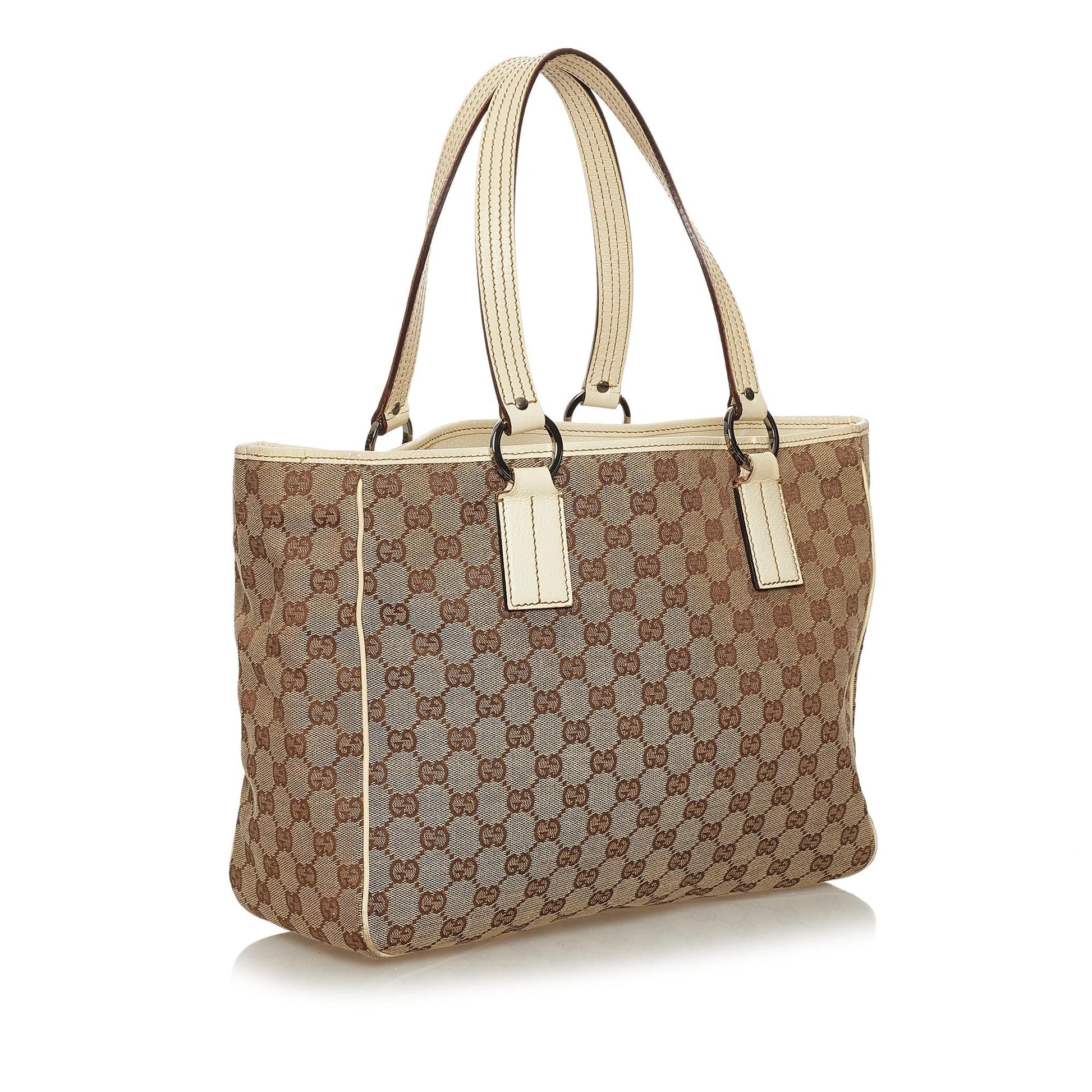 Gucci GG SHG Canvas White Brown Tote Bag