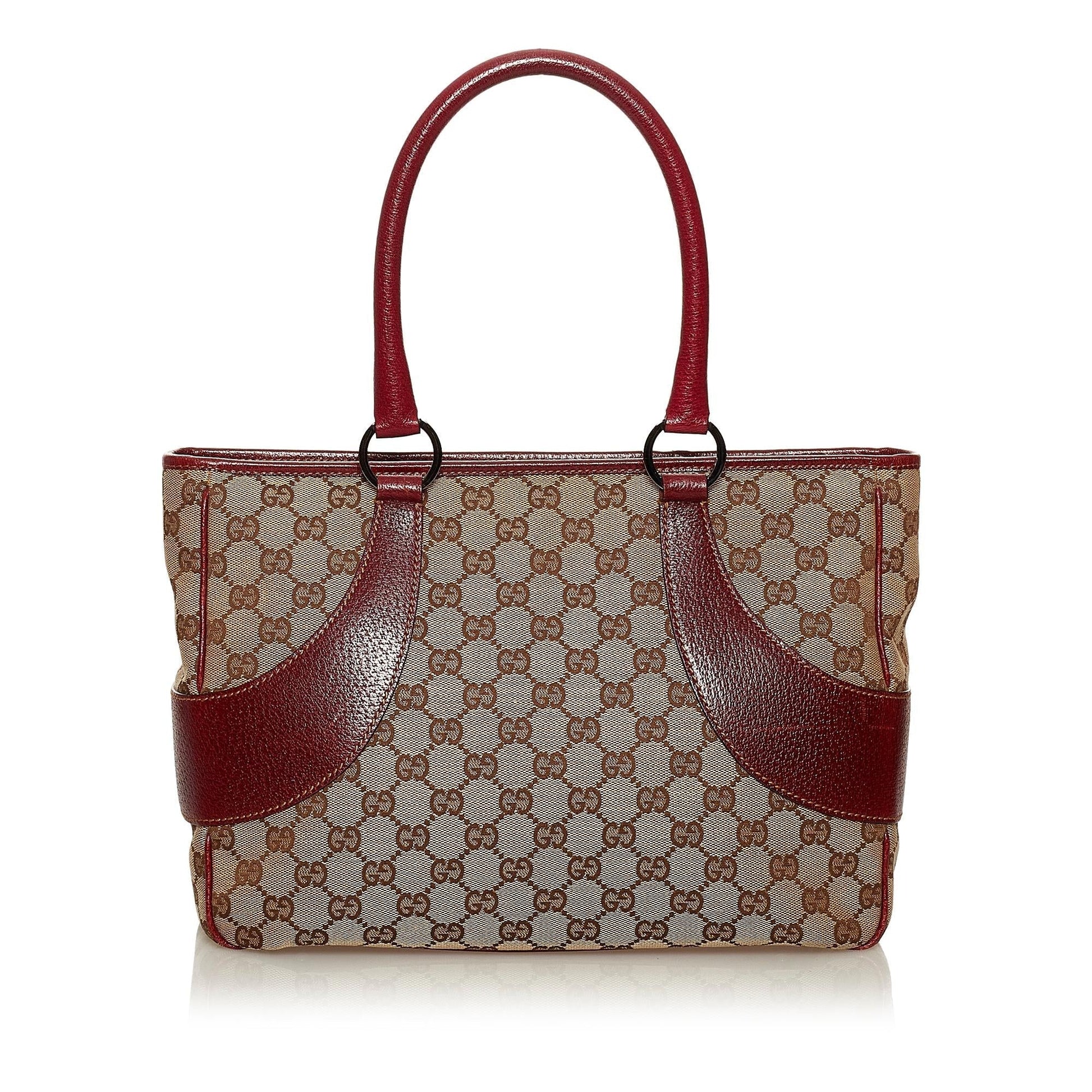 Gucci GG SHG Canvas Brown Red Tote Bag 3