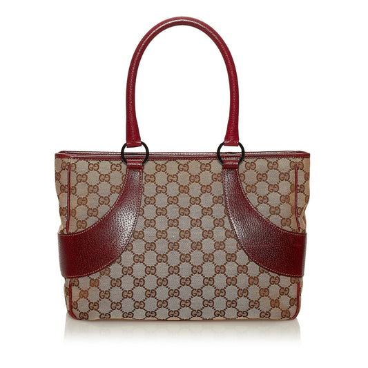 Gucci GG SHG Canvas Brown Red Tote Bag 3