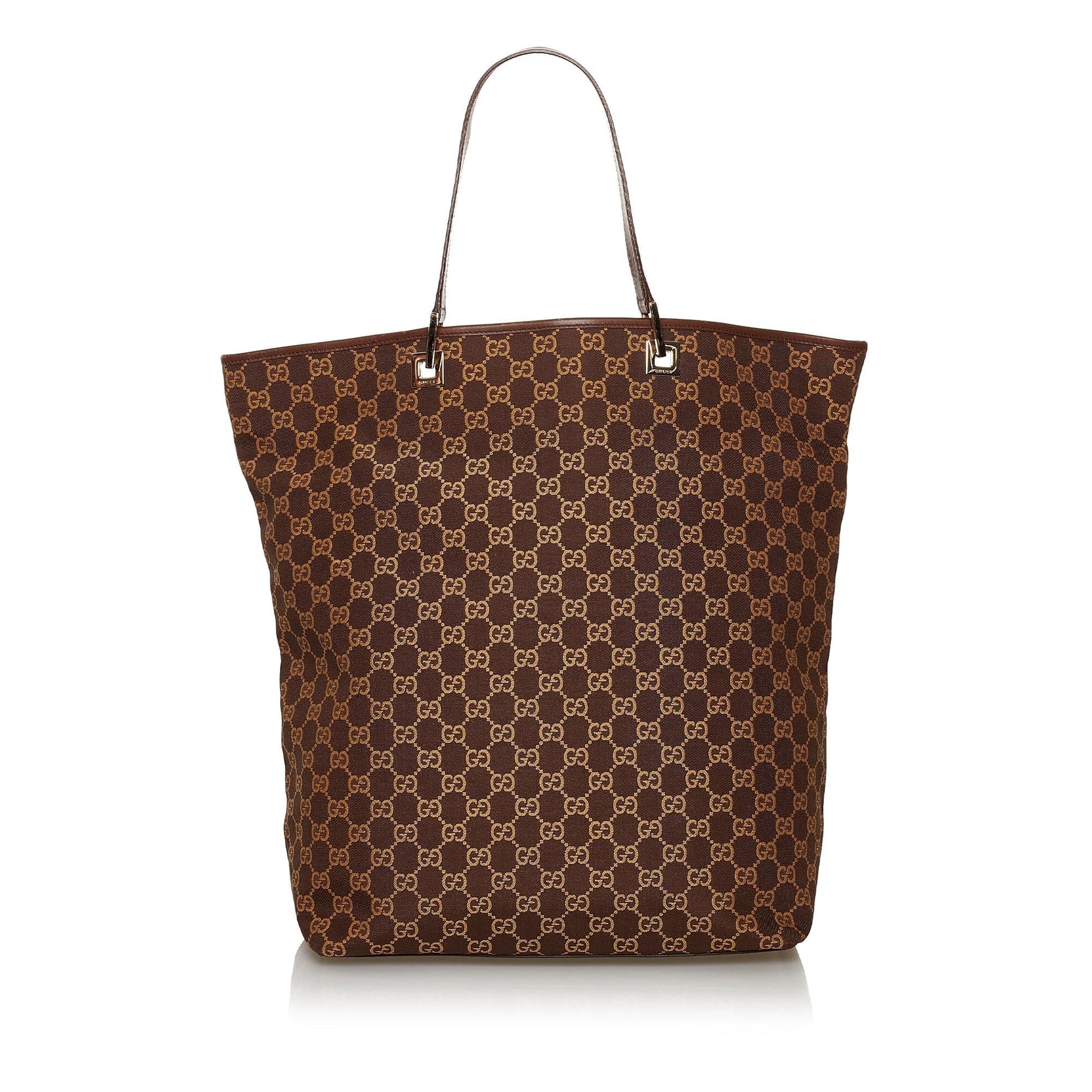 Gucci GG SHG Canvas Calf Brown Tote Bag 7