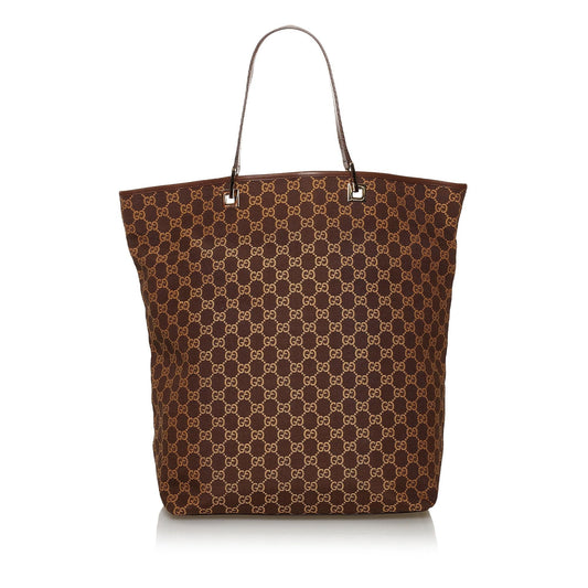 Gucci GG SHG Canvas Calf Brown Tote Bag 7