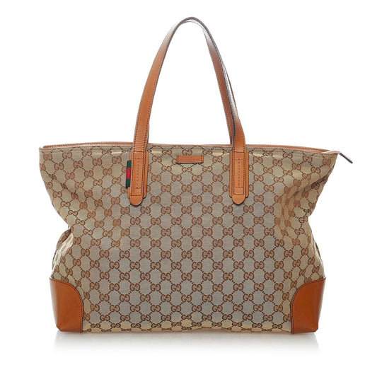 Gucci GG SHG Canvas Calf Brown Tote Bag 9