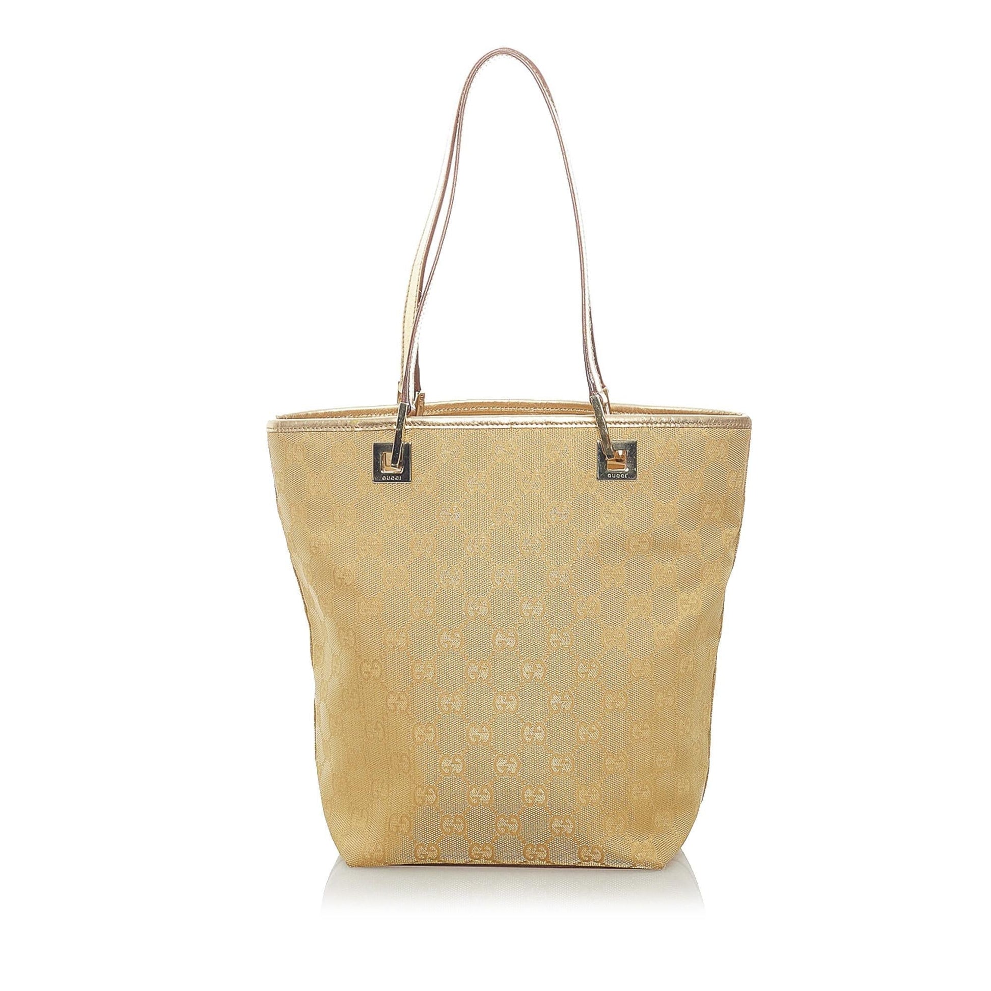 Gucci GG SHG Canvas Calf Brown Gold Tote Bag Bag Shg