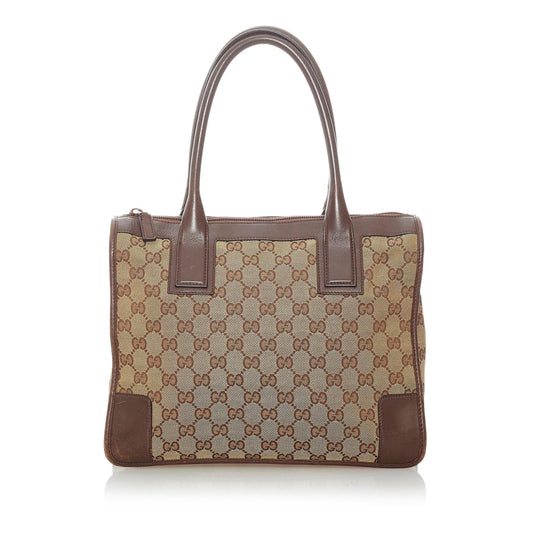 Gucci GG SHG Canvas Calf Brown Tote Bag 14