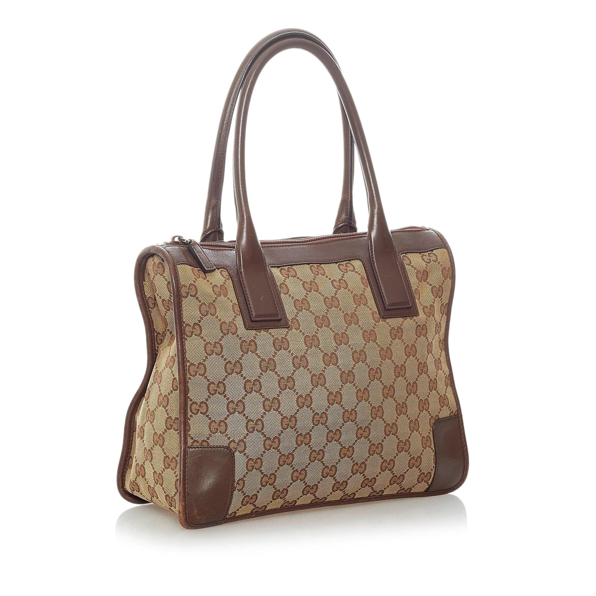 Gucci GG SHG Canvas Calf Brown Tote Bag 14