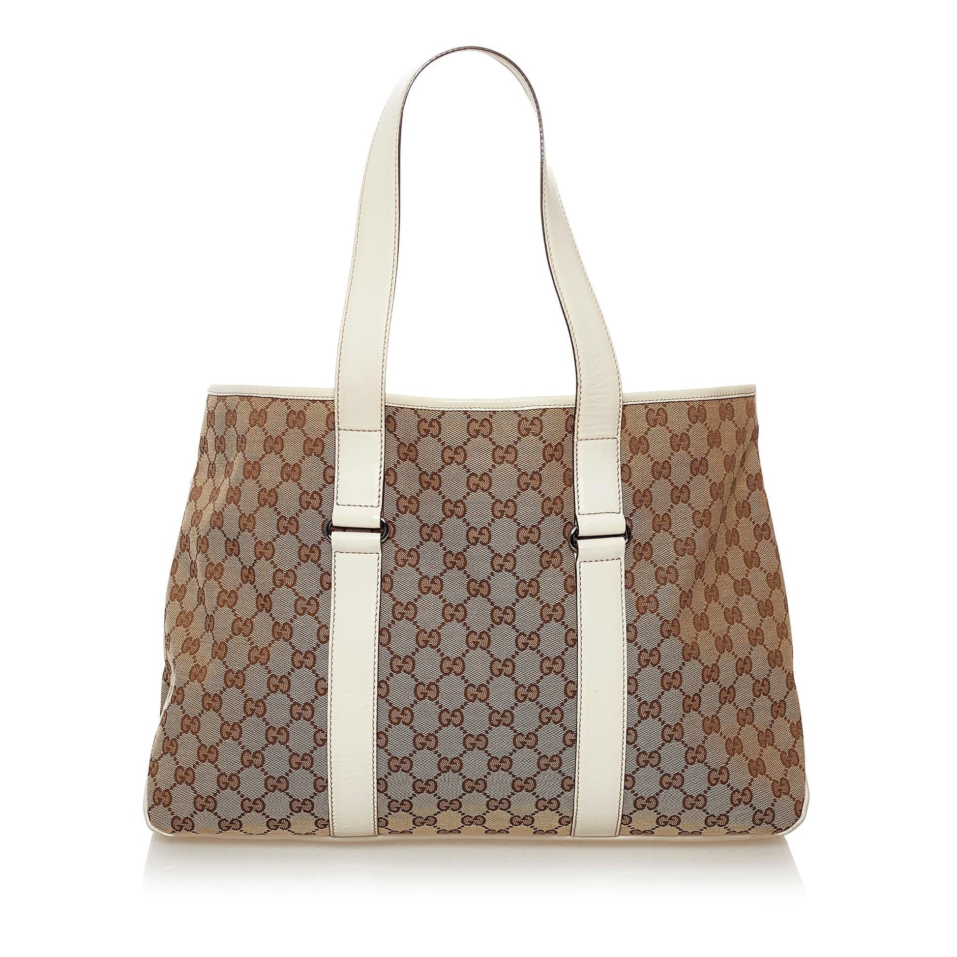 Gucci GG SHG Canvas White Brown Tote Bag Bag Shg