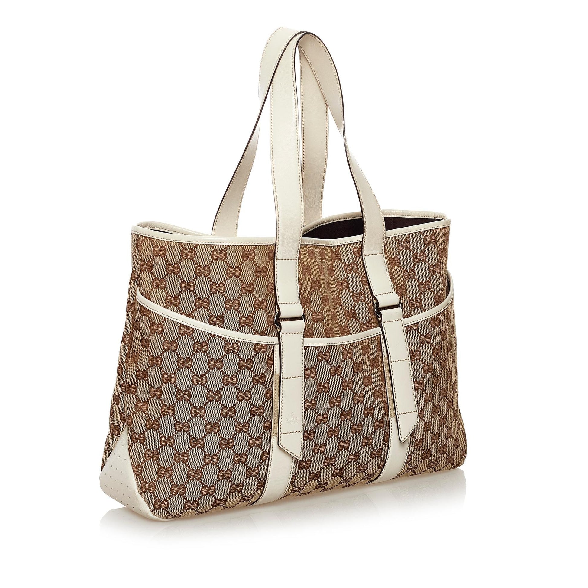 Gucci GG SHG Canvas White Brown Tote Bag Bag Shg