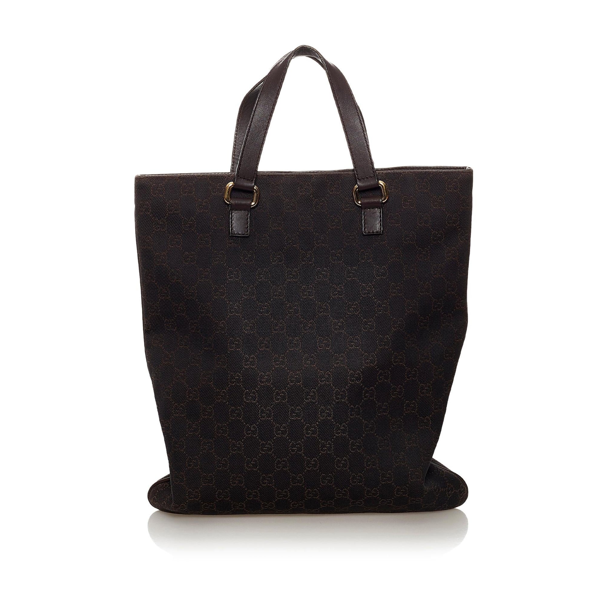 Gucci GG SHG Canvas Calf Brown Tote Bag