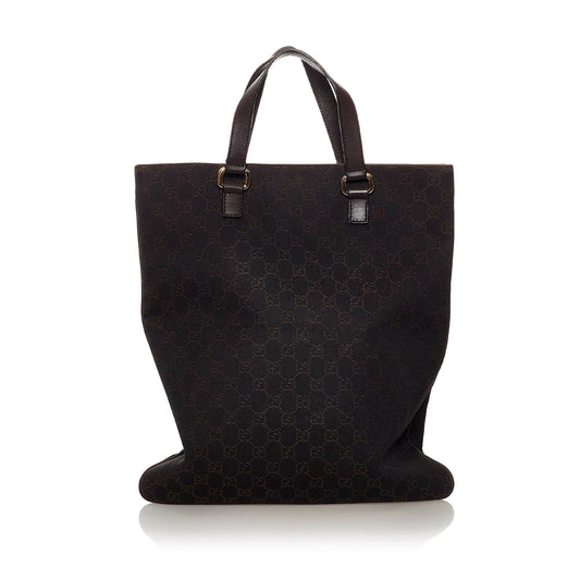 Gucci GG SHG Canvas Calf Brown Tote Bag