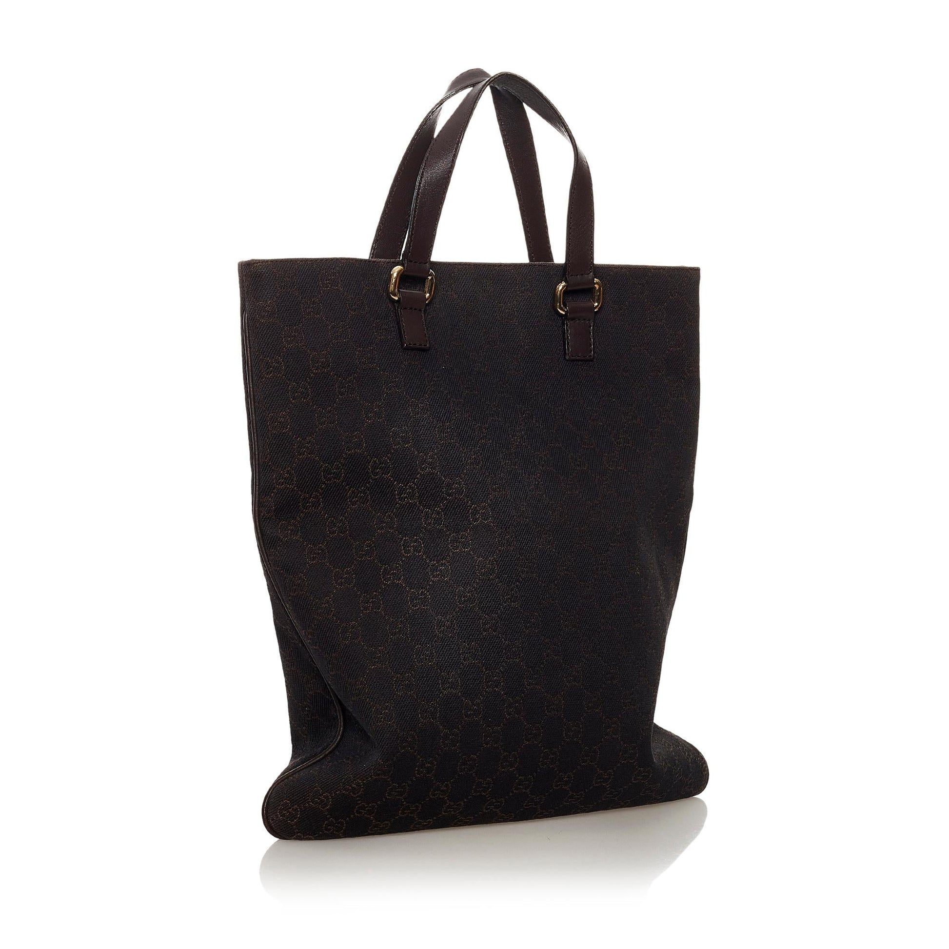 Gucci GG SHG Canvas Calf Brown Tote Bag