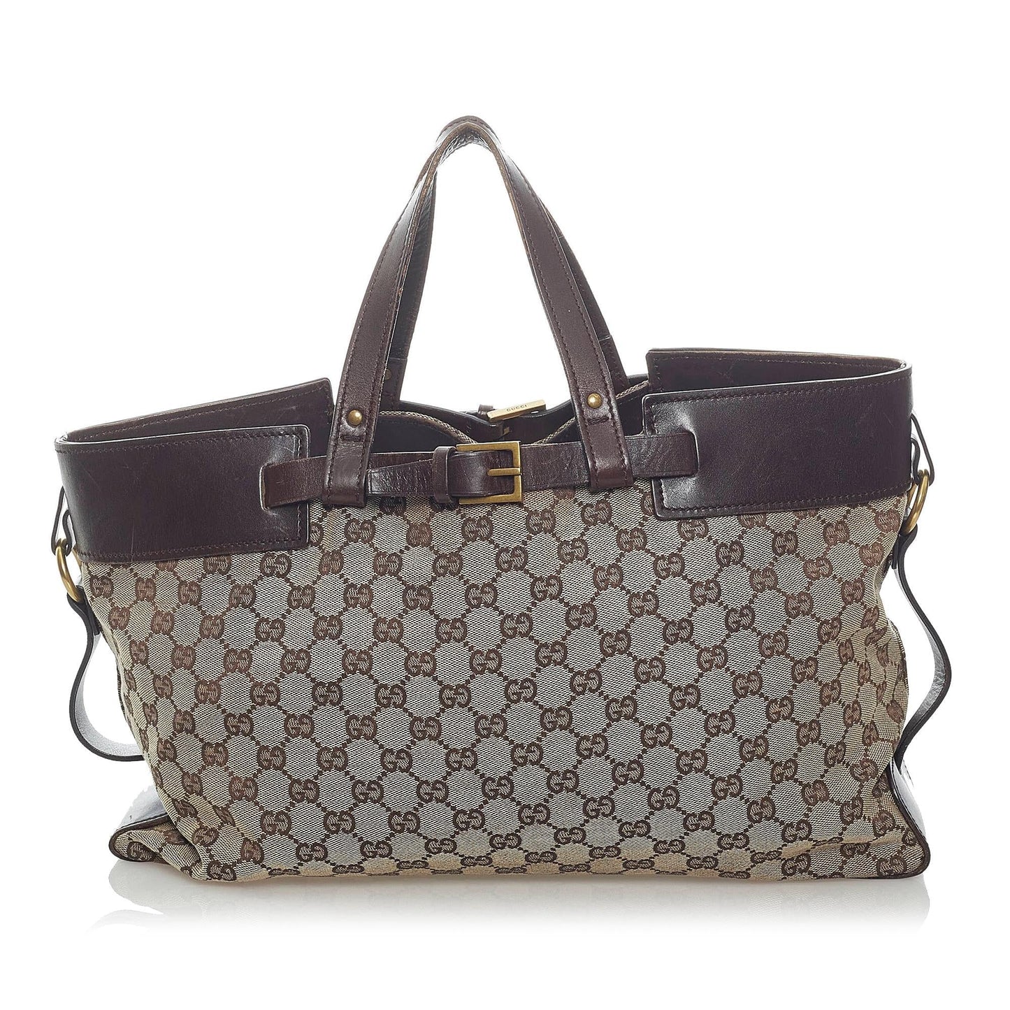 Gucci GG SHG Canvas Calf Brown Tote Bag Bag Shg