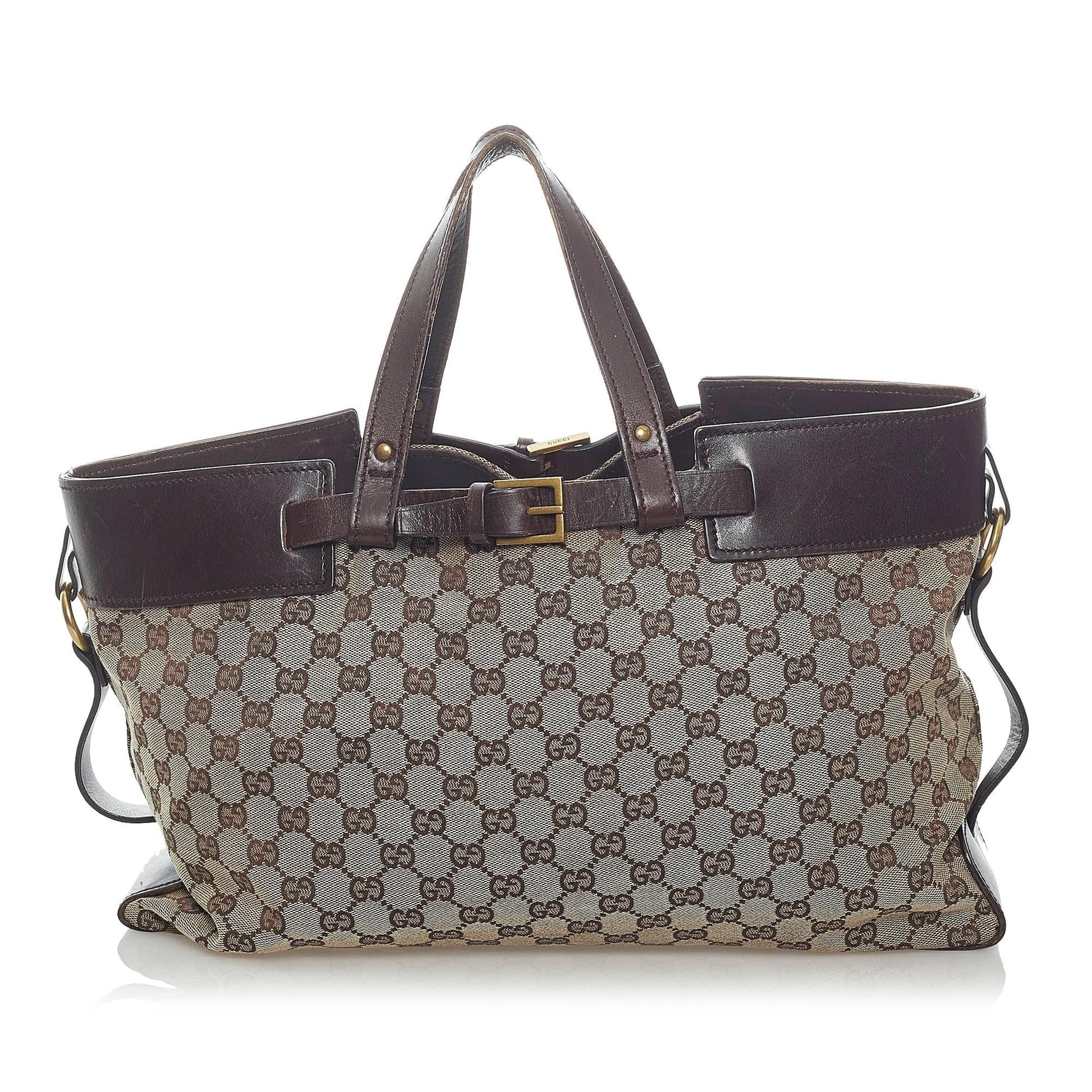 Gucci GG SHG Canvas Calf Brown Tote Bag Bag Shg