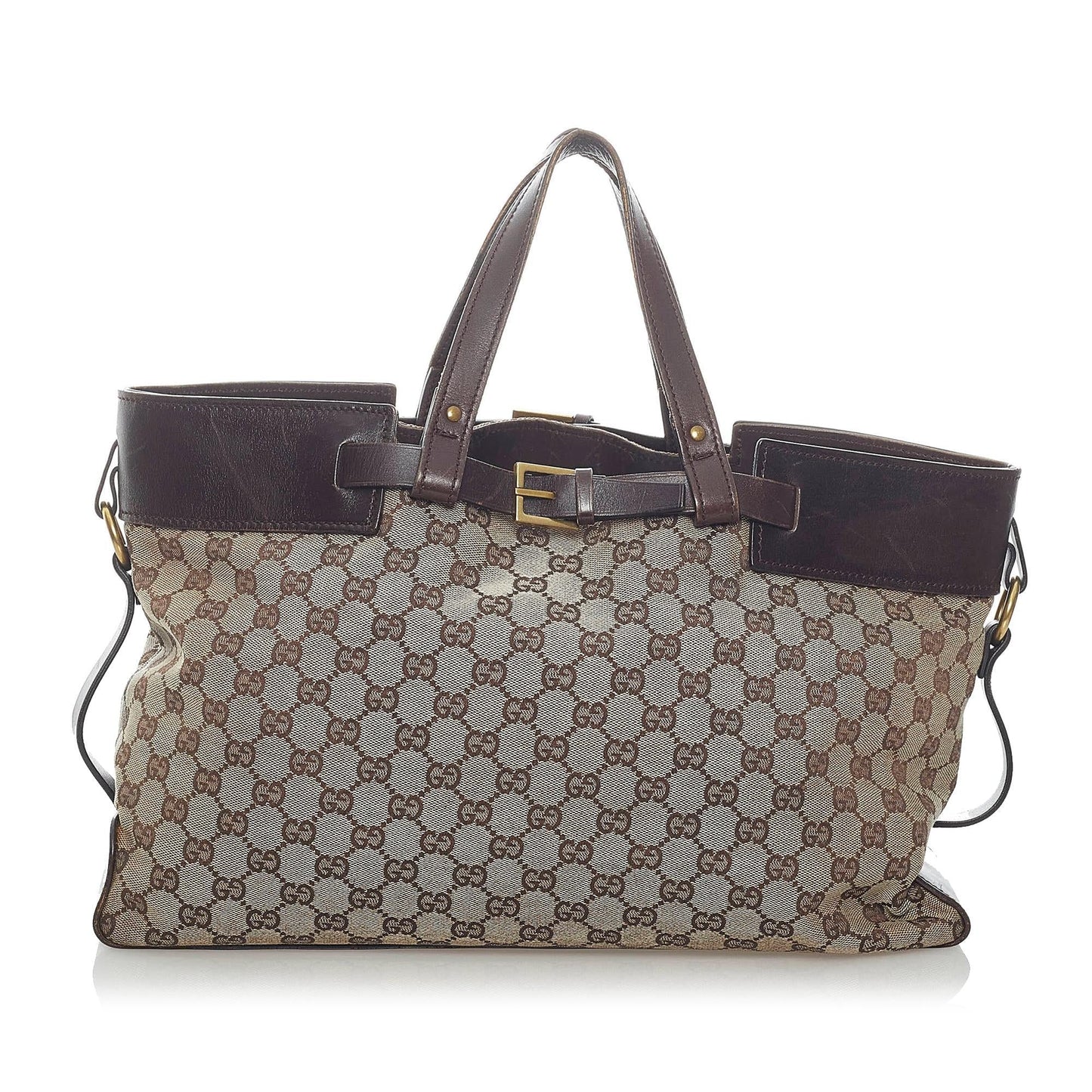 Gucci GG SHG Canvas Calf Brown Tote Bag Bag Shg