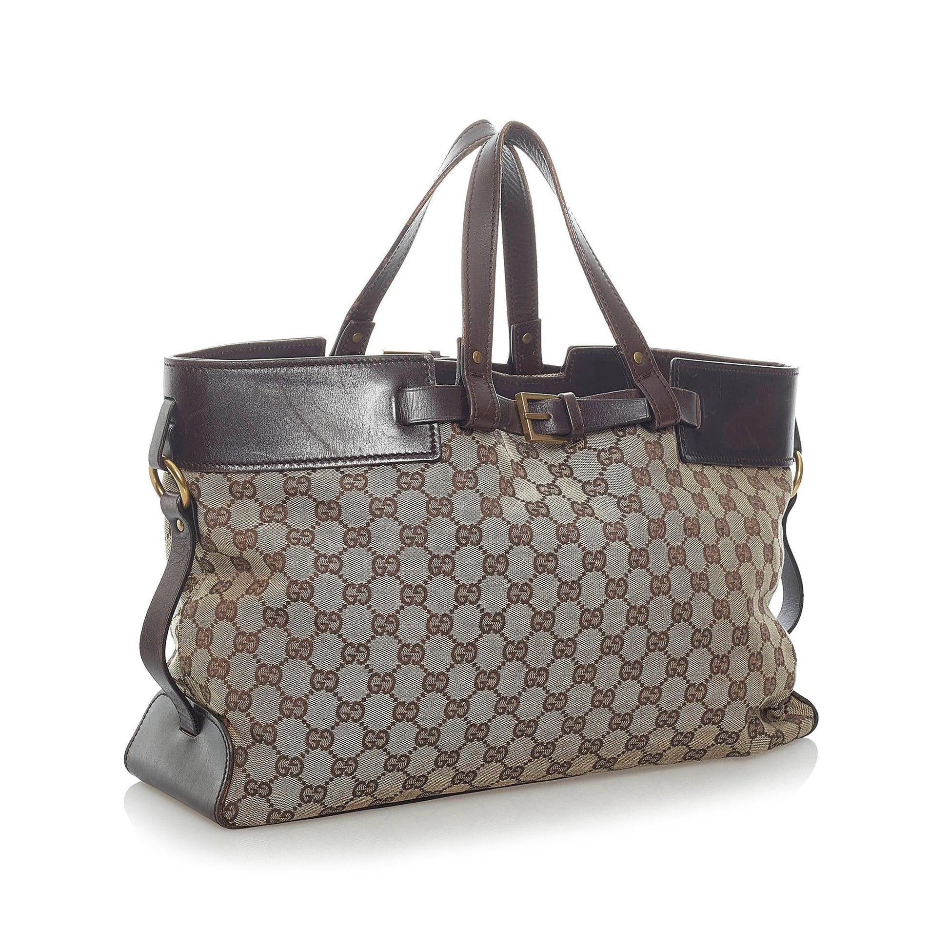 Gucci GG SHG Canvas Calf Brown Tote Bag Bag Shg