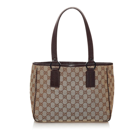 Gucci GG SHG Canvas Calf Brown Tote Bag 3