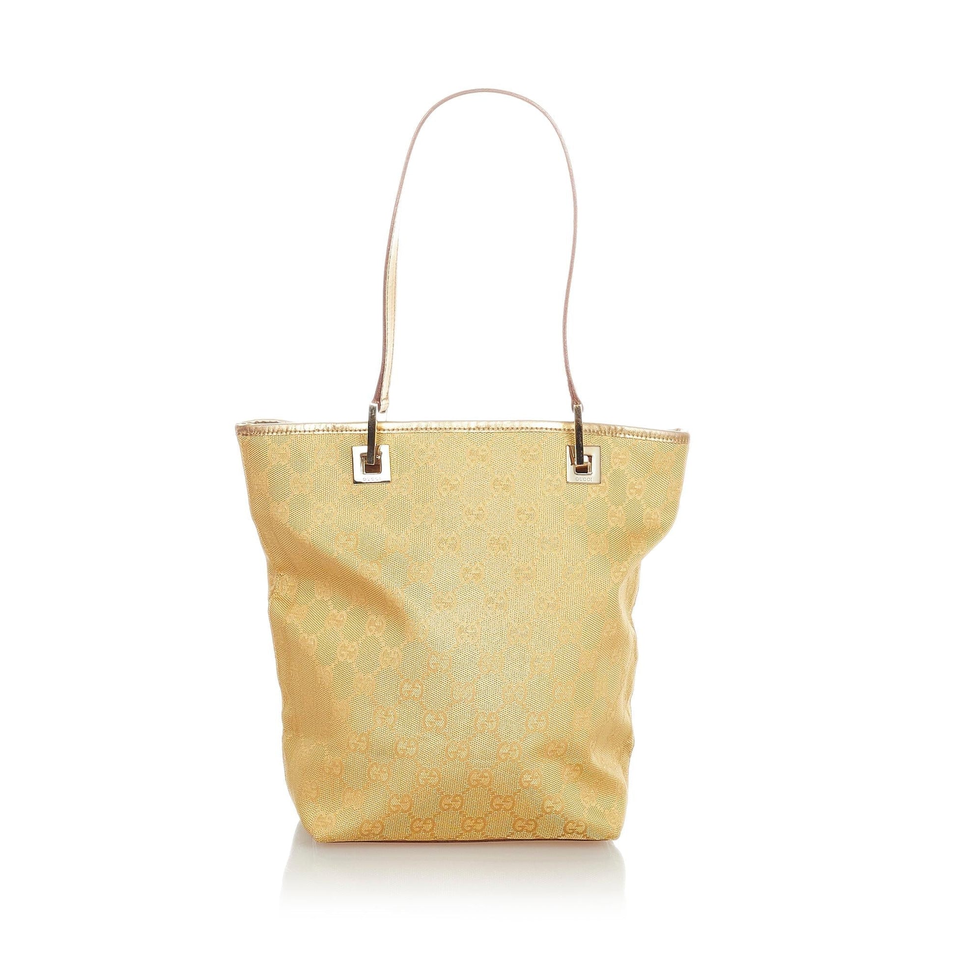 Gucci GG SHG Canvas Brown Gold Tote Bag Bag Shg