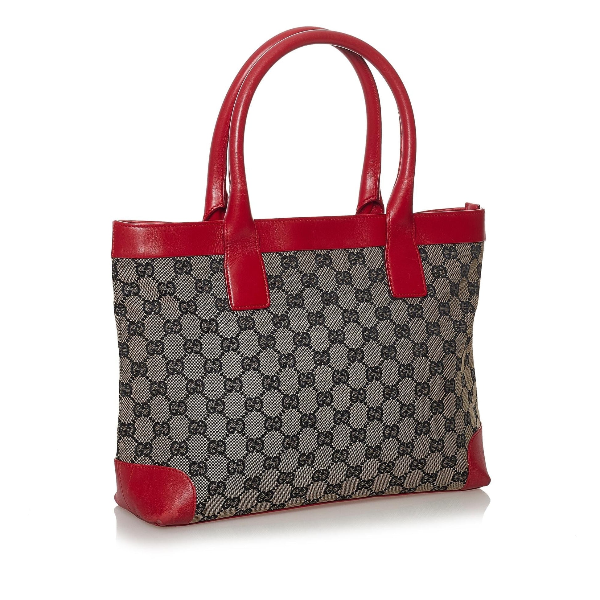 Gucci GG SHG Canvas Brown Red Tote Bag
