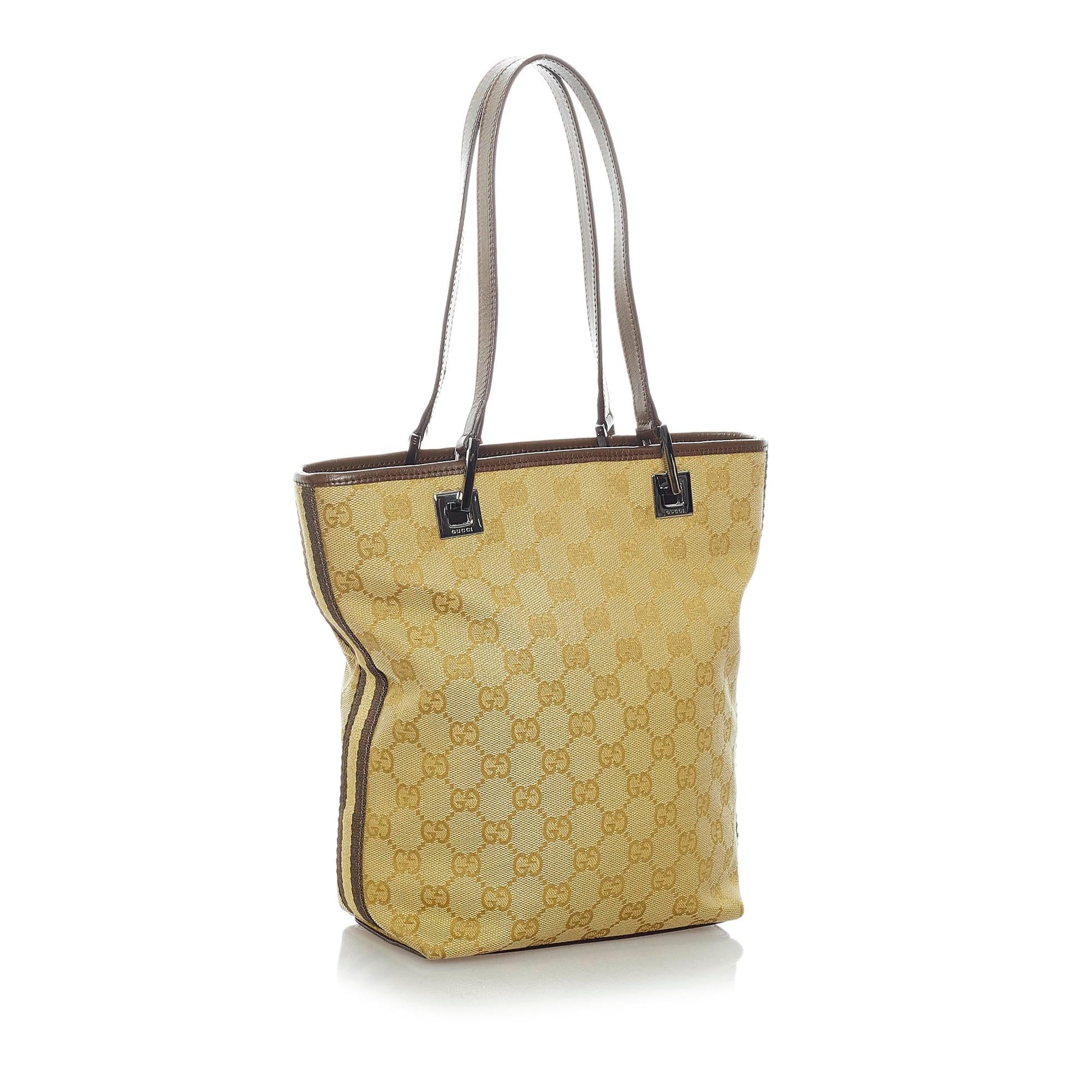 Gucci GG SHG Canvas Calf Brown Tote Bag 4